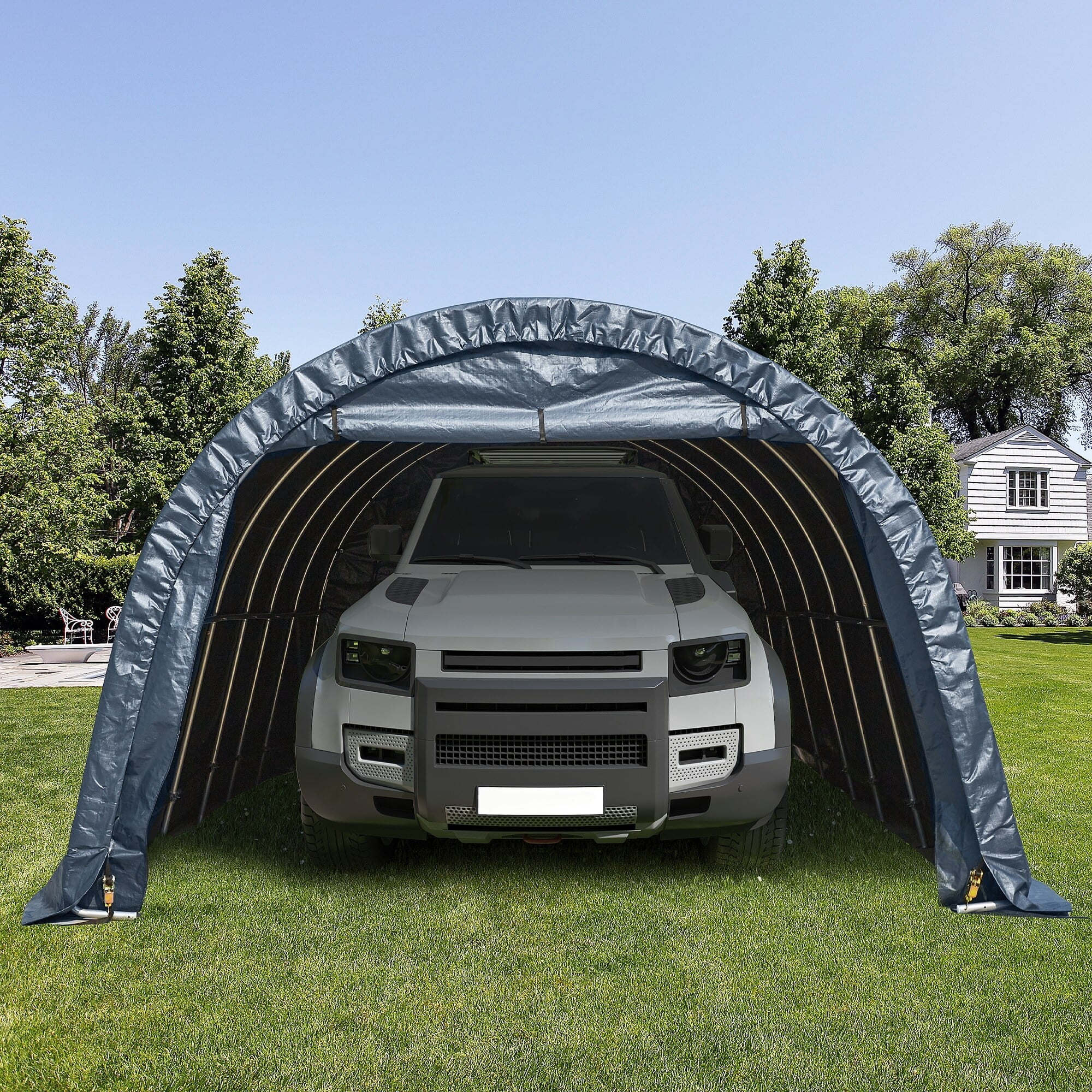 Erommy Portable Garage, Heavy Duty Carport with All-Steel Metal Frame and Round Style Roof 12' x 24' - Black