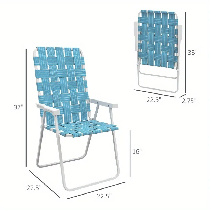 Zateety Set of 2 Patio Folding Chairs, Classic Outdoor Camping Chairs, Portable Lawn Chairs for Camping, Garden, Pool, Beach, Backyard W/ Armrests, Blue