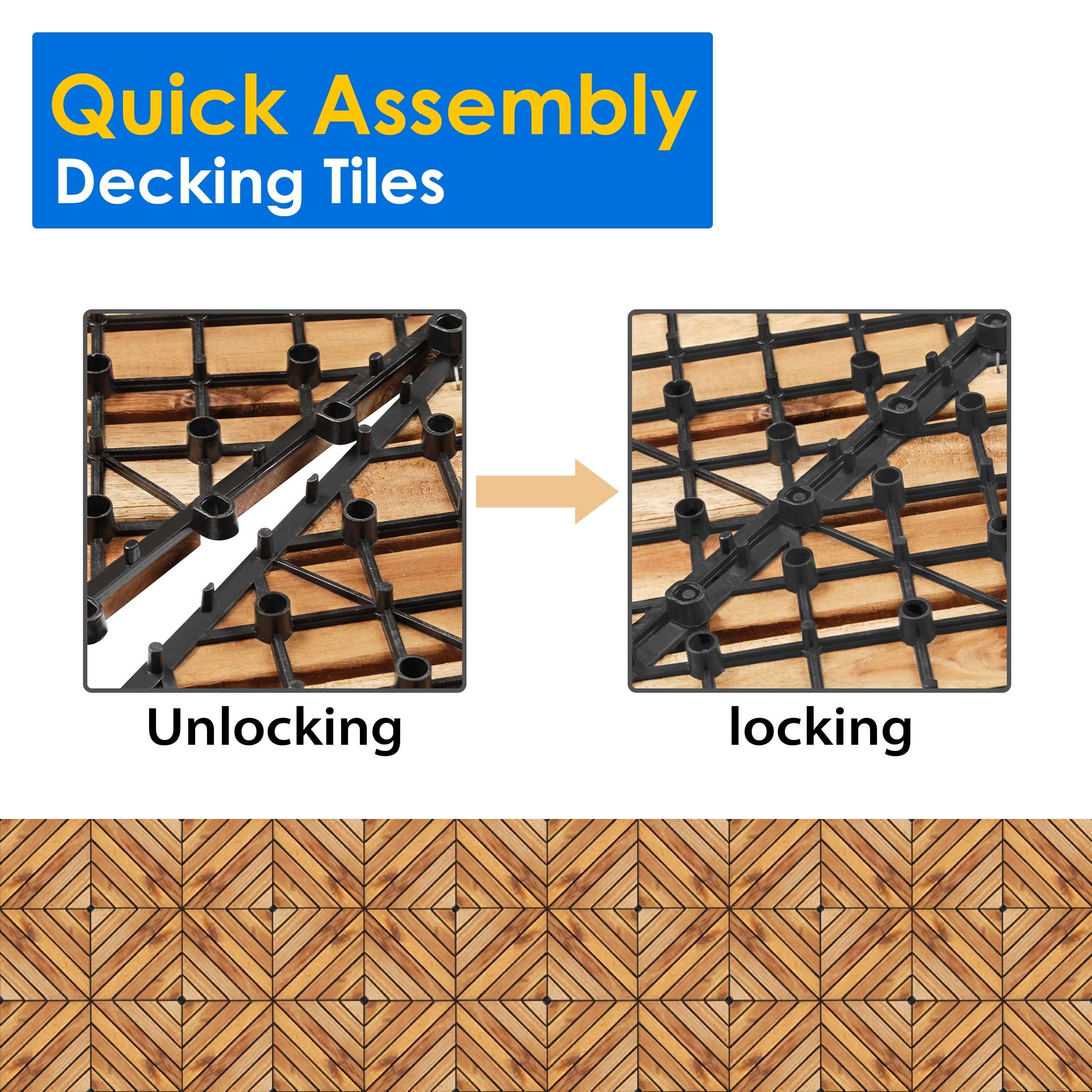 TrumanPick 9pcs Interlocking Wood Flooring Acacia Diagonal Deck Tiles for Patio, 12