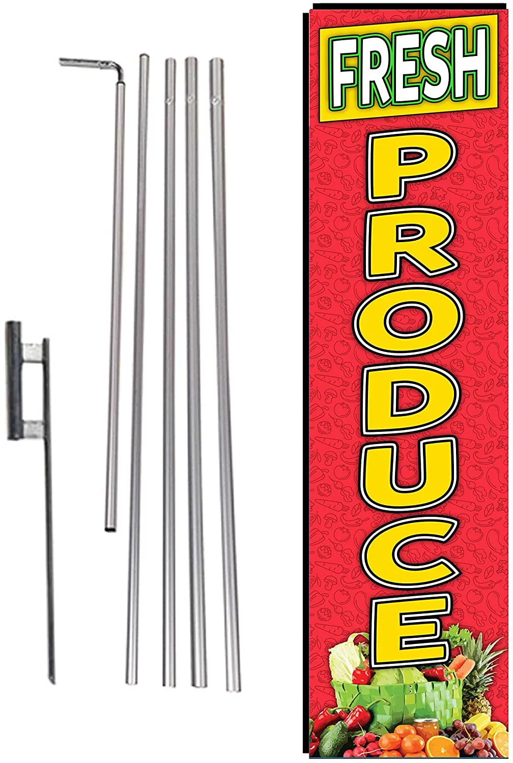 Fresh Produce Farmers' Market Advertising Rectangle Feather Banner Swooper Flag Sign with Flag Pole Kit and Ground Stake