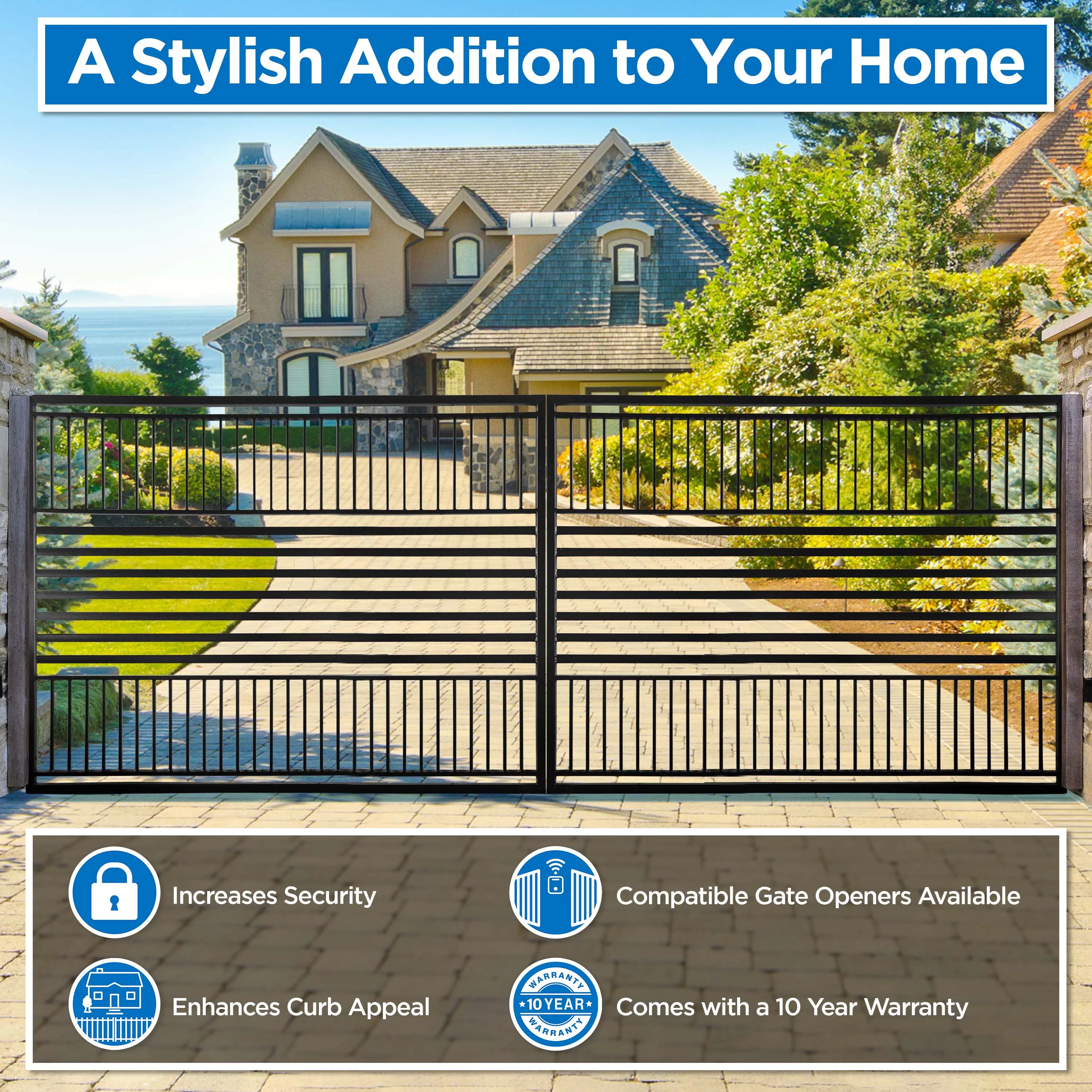 ALEKO Modern Garden Steel Dual Swing Driveway Gate Barcelona Style 12 x 6 feet