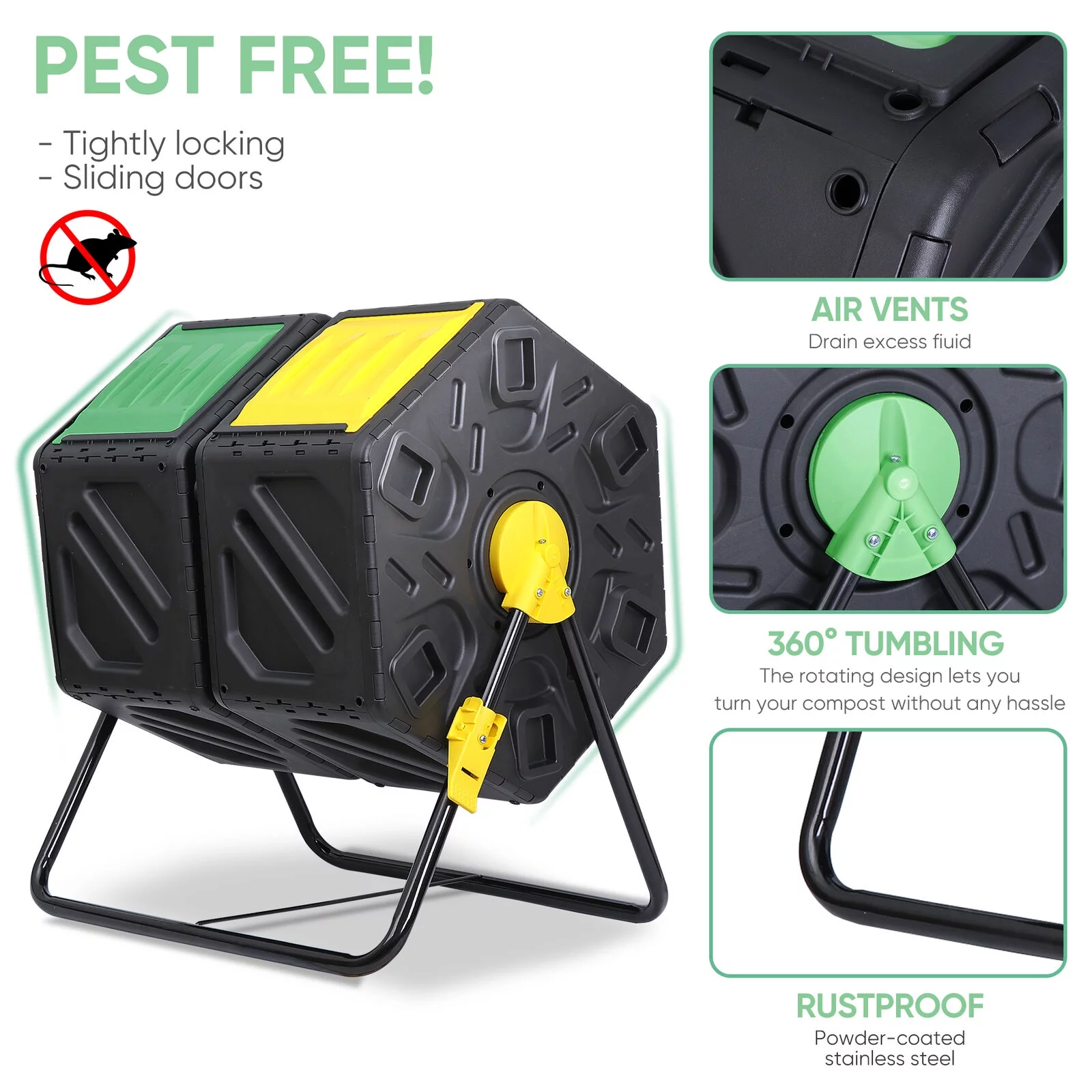 Compost Bin 18.5/37/43 Gallon Composting Tumbler BPA Free Rotating Outdoo Garden