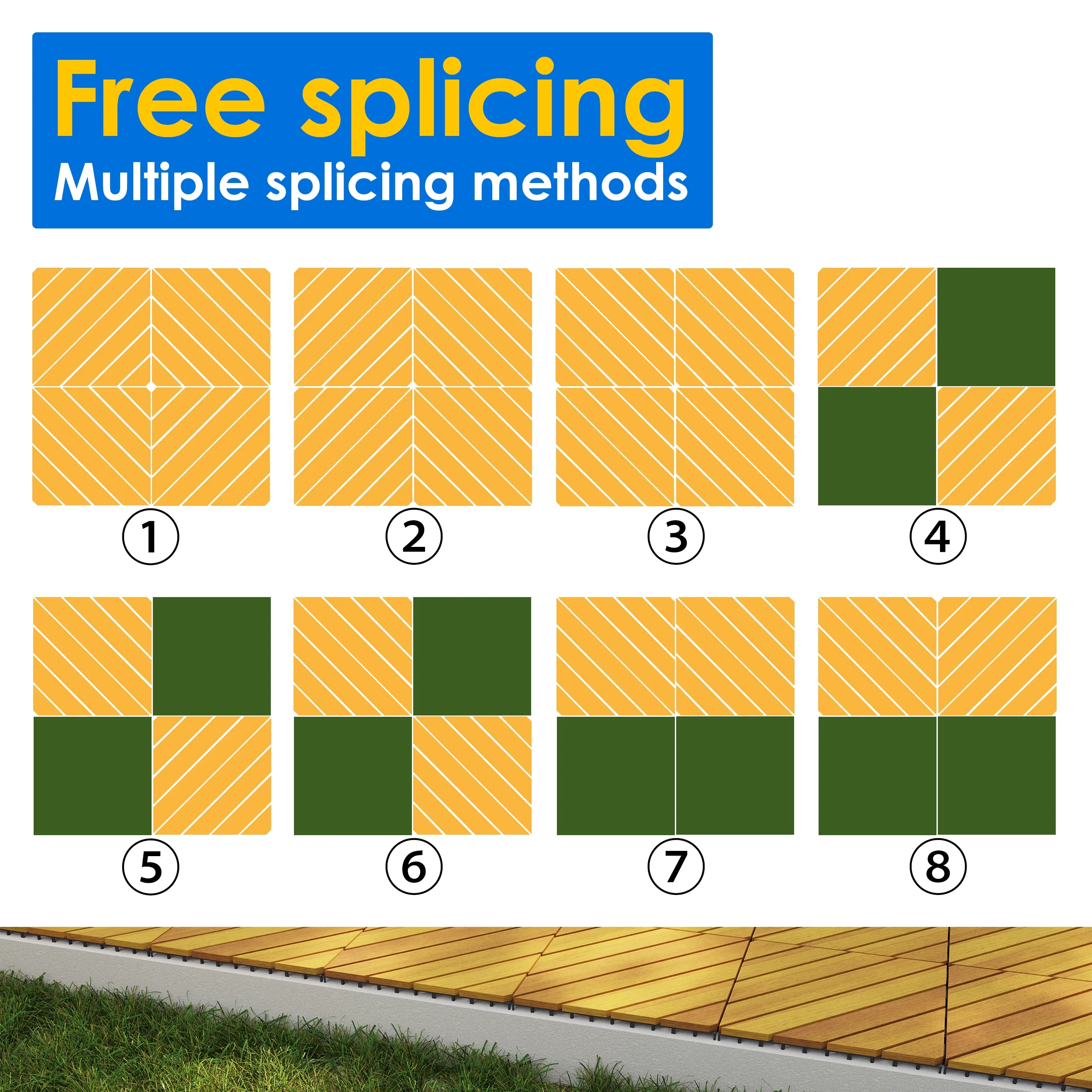 TrumanPick 9pcs Interlocking Wood Flooring Acacia Diagonal Deck Tiles for Patio, 12