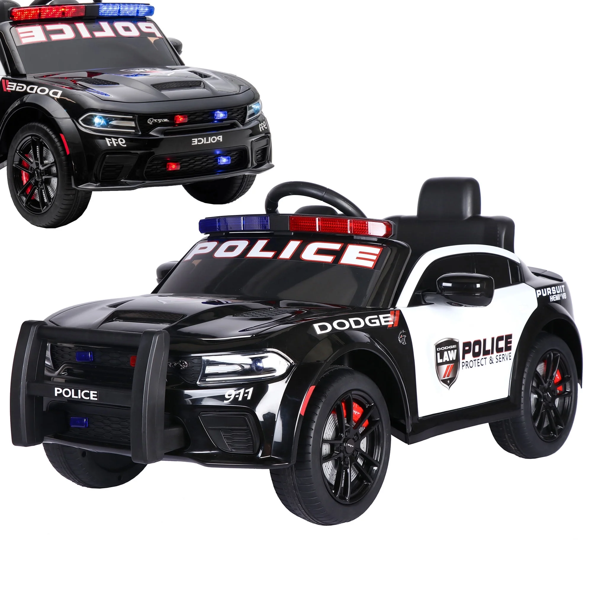 Police Car Ride on 12V Electric Car for Kids Battery Powered Ride on Toys Cop Car with Remote Contro, Four Wheel Suspension, Siren, Flashing Lights, Bluetooth, Kids Cars to Drive, Black