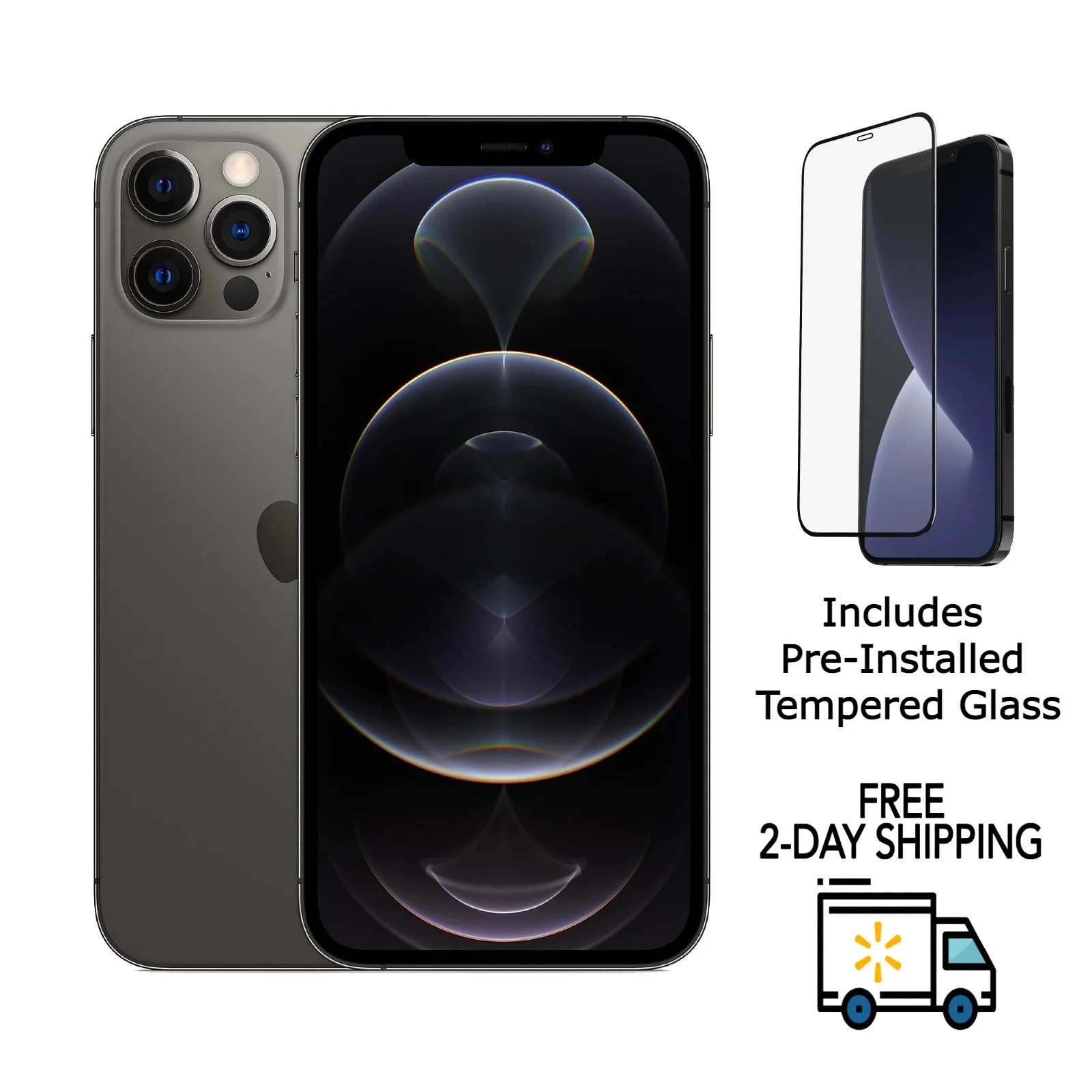 Restored Apple iPhone 12 Pro A2341 (Fully Unlocked) 128GB Graphite w/ Pre-Installed Tempered Glass (Refurbished)