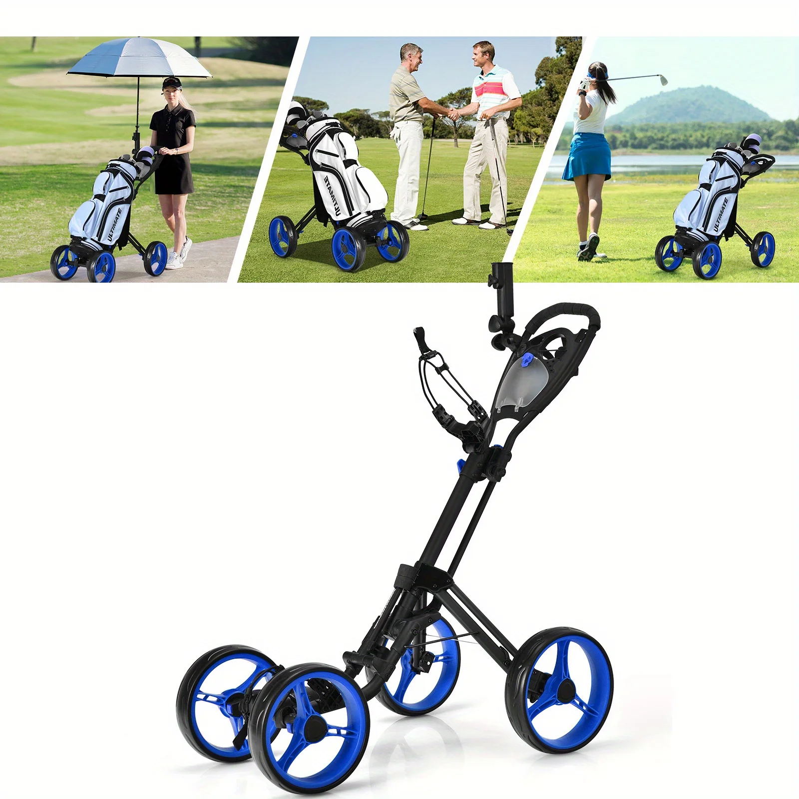 DFSDFGF32  Folding 4 Wheels Golf Push Cart W/Brake Scoreboard Adjustable Handle Blue