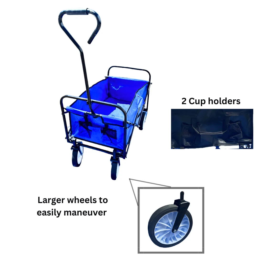 Portable Collapsible Cart with Large Wheels - Ideal for Beach, Camping, and Garden - Foldable Design