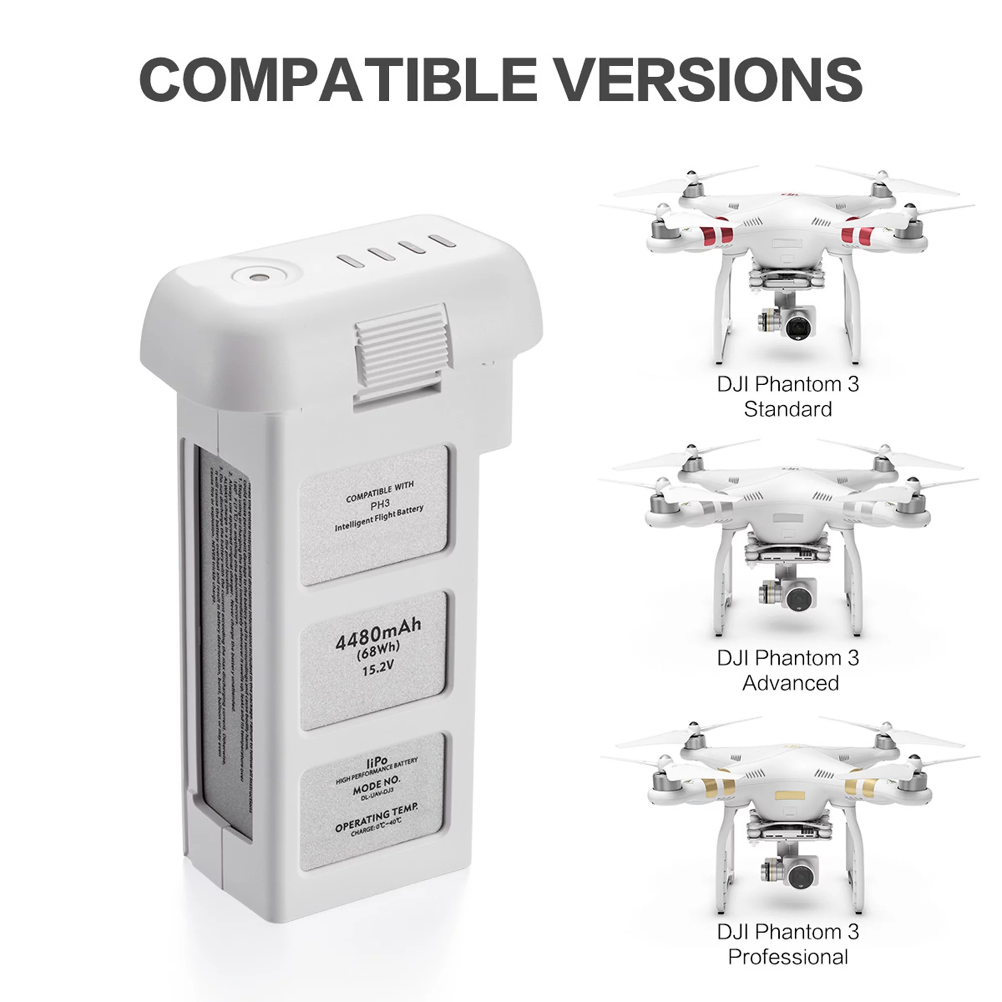Powerextra 15.2V 4480mAh Intelligent Lipo Battery for DJI Phantom 3 Drones Standard, Advanced, Professional, 4K - Upgraded