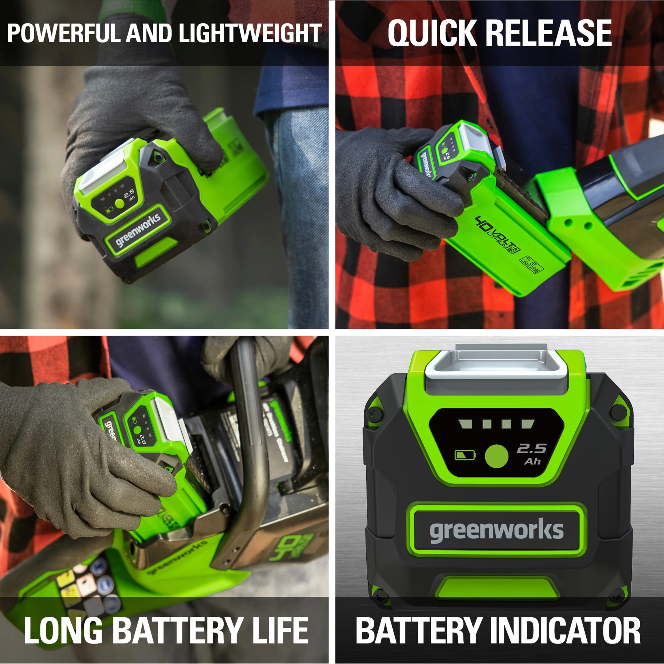Greenworks 40V 2.5 Ah Battery, 2938402