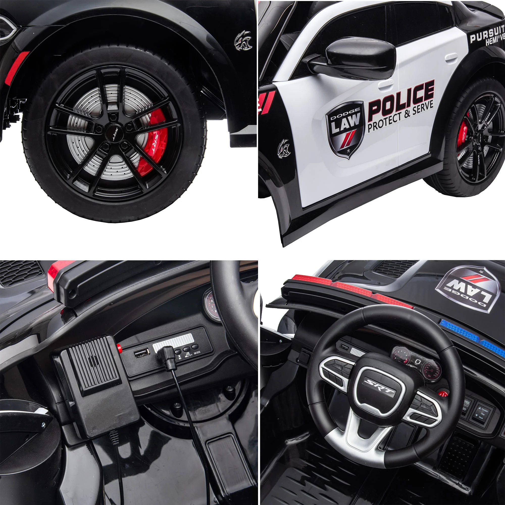 Police Car Ride on 12V Electric Car for Kids Battery Powered Ride on Toys Cop Car with Remote Contro, Four Wheel Suspension, Siren, Flashing Lights, Bluetooth, Kids Cars to Drive, Black
