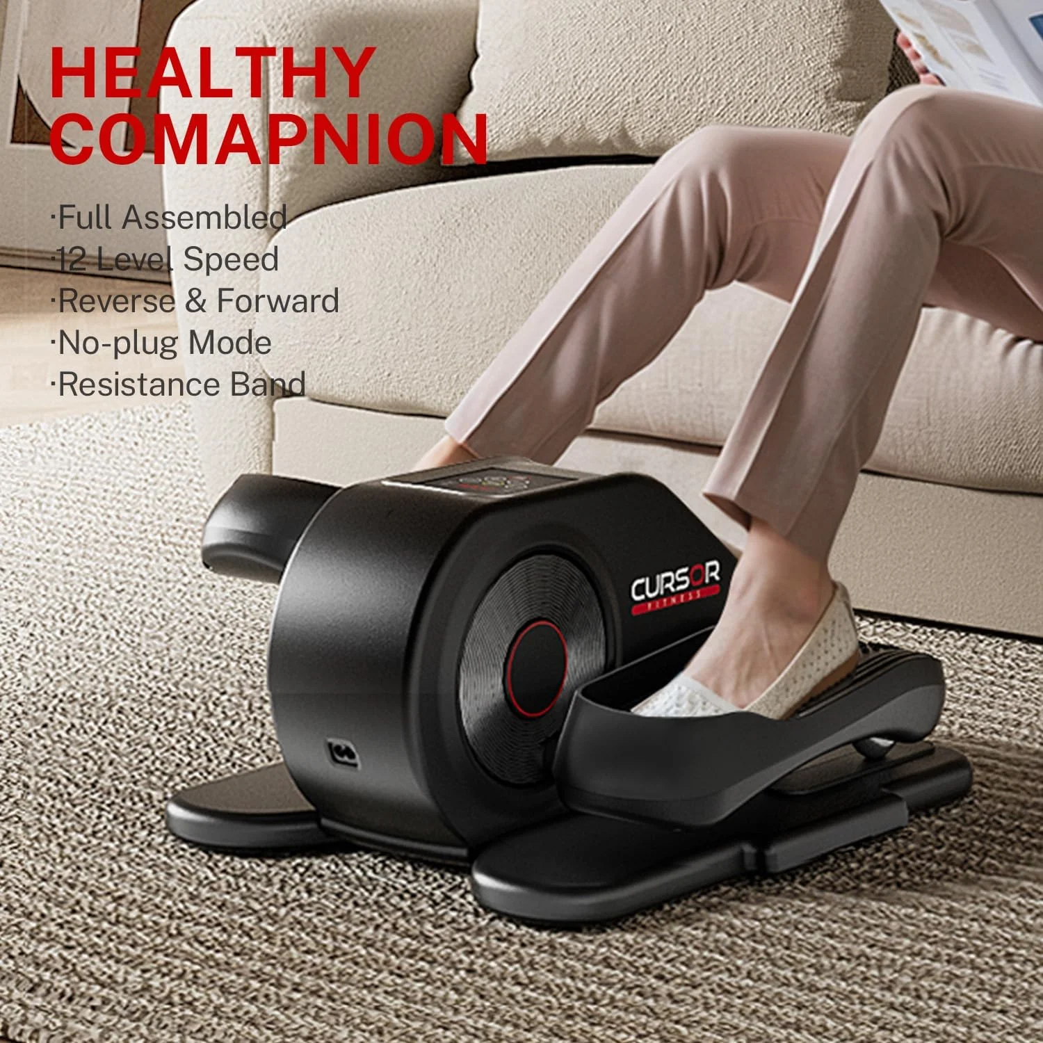 Under Desk Elliptical Machine, 12 Level Magnetic Resistance, Forward & Reverse Direction, Manual & Electric Mode, Leg Exerciser for Seniors Healthy