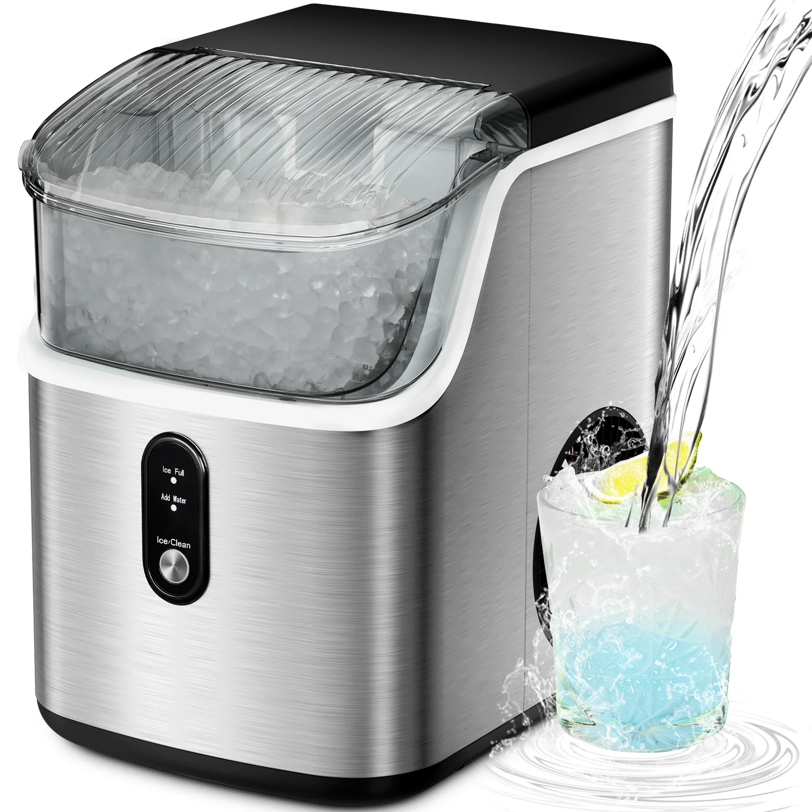 Auseo Nugget Ice Maker Countertop, Portable Ice Maker Machine with Self-Cleaning Function, 33lbs/24H, Easy Operation, Pellet Ice Maker for Home/Kitchen/Office/Party-Black