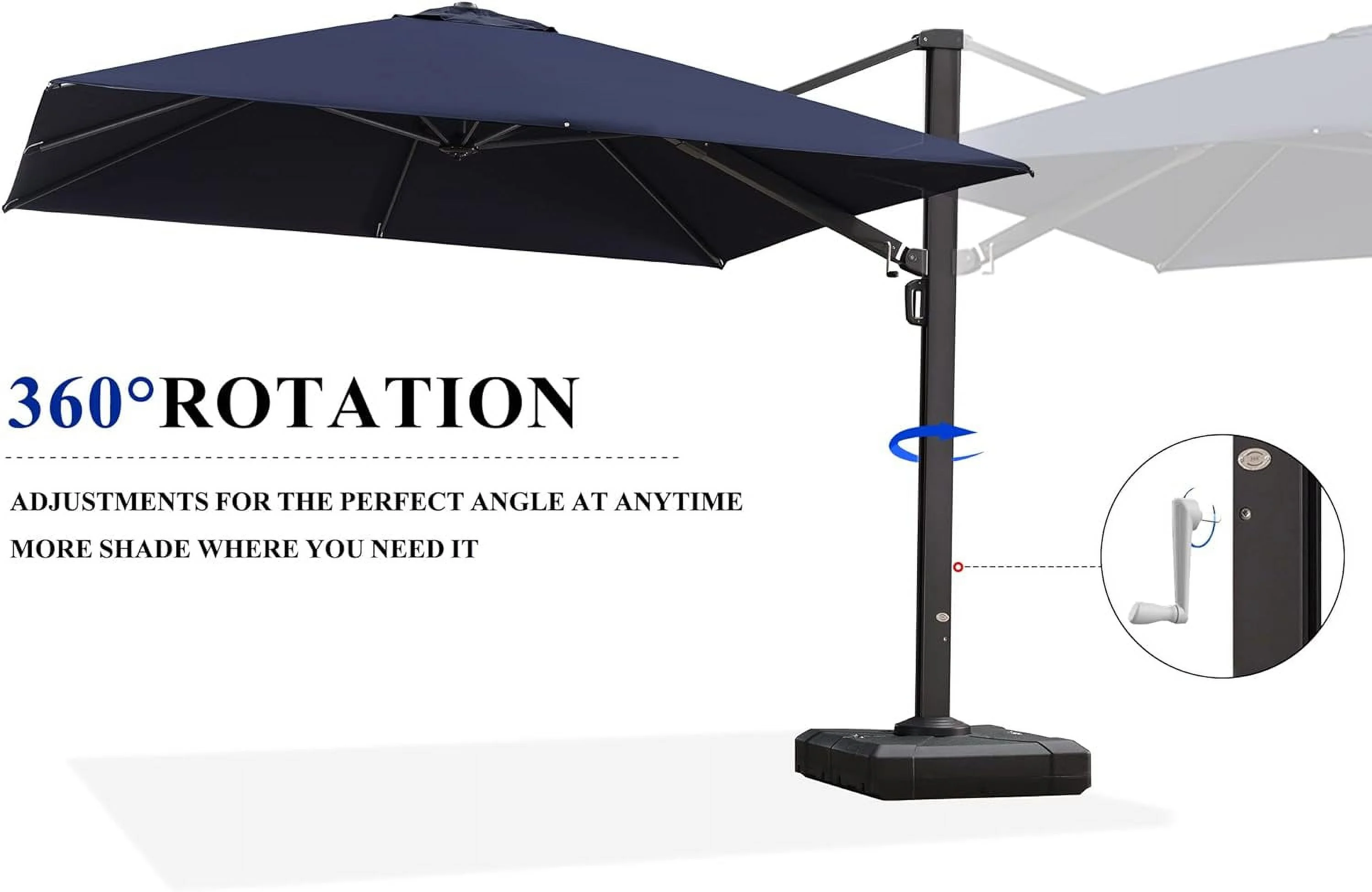 PURPLE LEAF 12 FT Square Patio Umbrella Large Outdoor Aluminum Umbrella Offset Umbrella with 360-degree Rotation Cantilever for Garden Deck Backyard Pool, Navy Blue