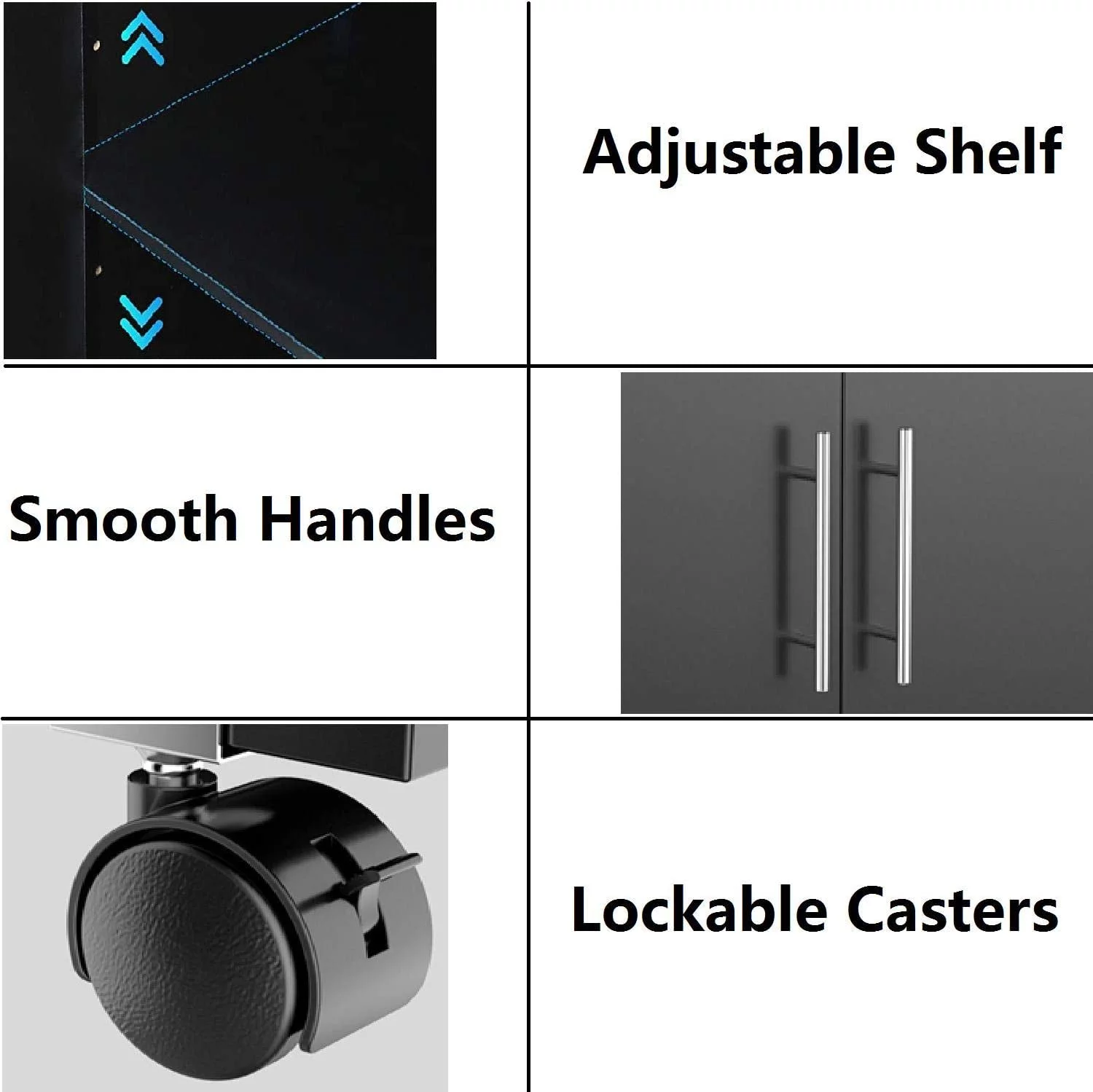 Mobile Printer Stand with Storage and Adjustable Shelf for Home Office, Rolling Wood Storage Cabinet on Wheels, Black