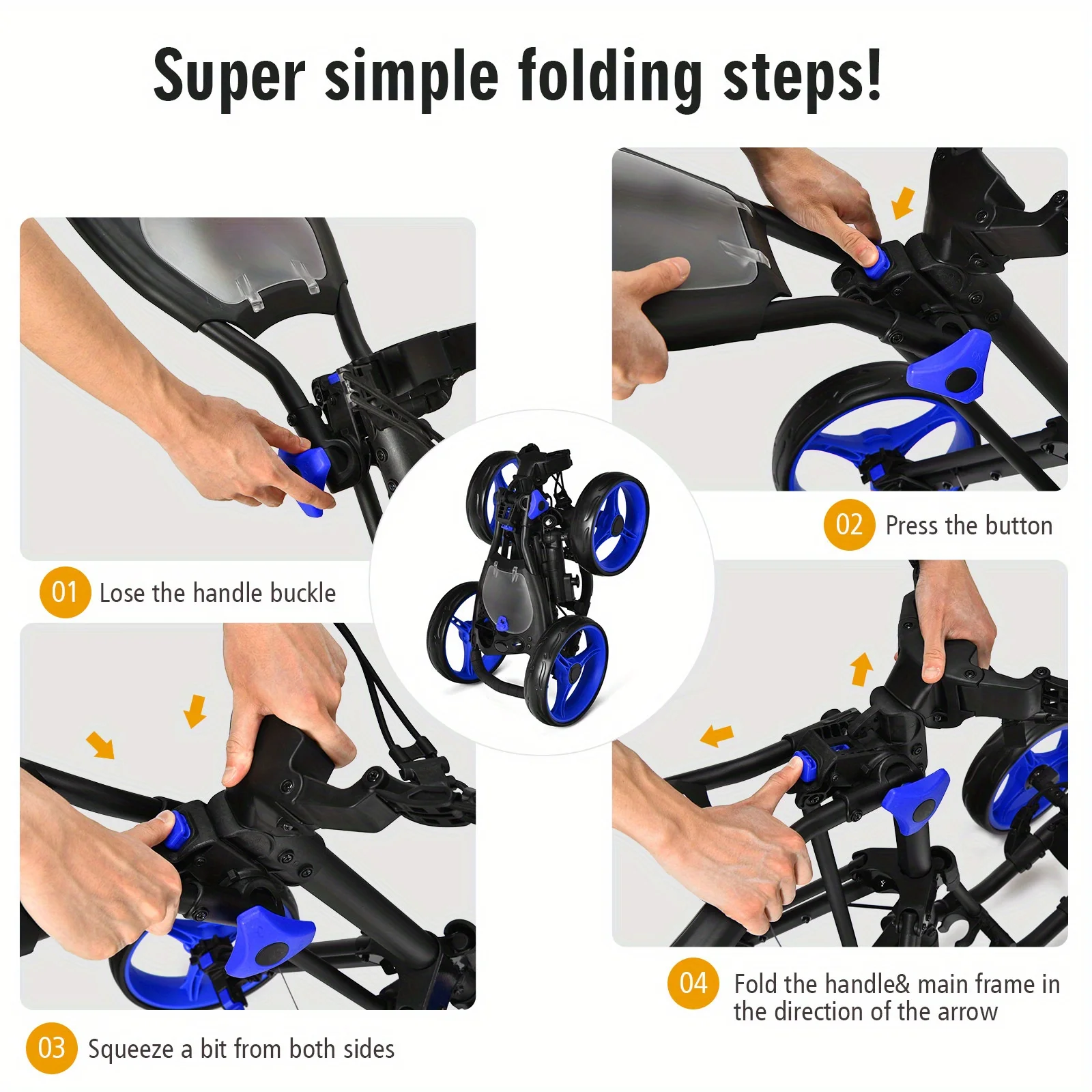 DFSDFGF32  Folding 4 Wheels Golf Push Cart W/Brake Scoreboard Adjustable Handle Blue