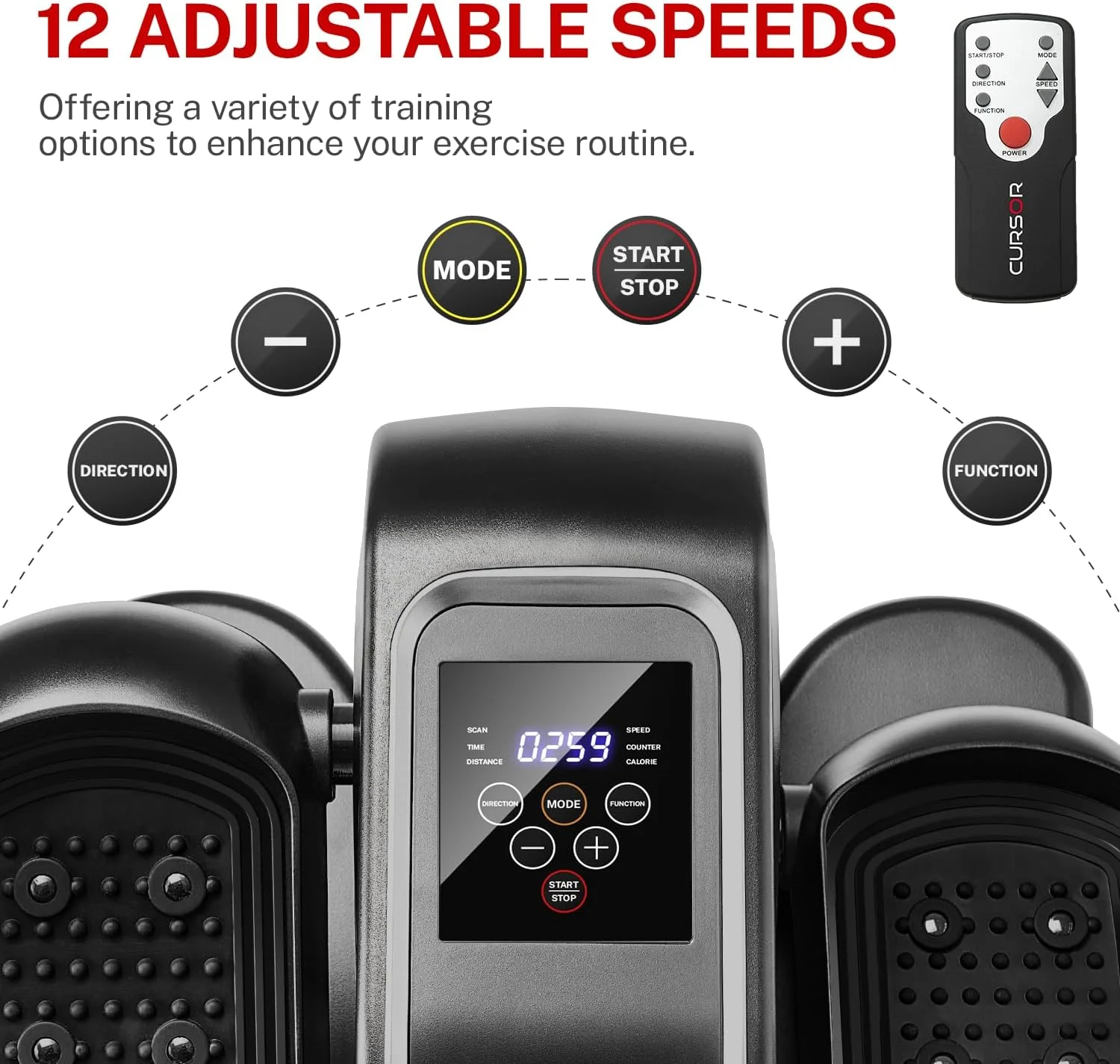 Under Desk Elliptical Machine, 12 Level Magnetic Resistance, Forward & Reverse Direction, Manual & Electric Mode, Leg Exerciser for Seniors Healthy