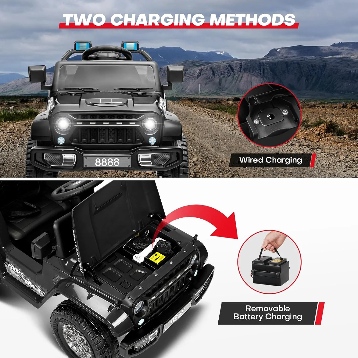 TEOAYEAH 2X35W Ride on Truck Car, 12V Electric Vehicle Toy w/Remote Control, Low Battery Voice Prompt, Wireless Music, Black