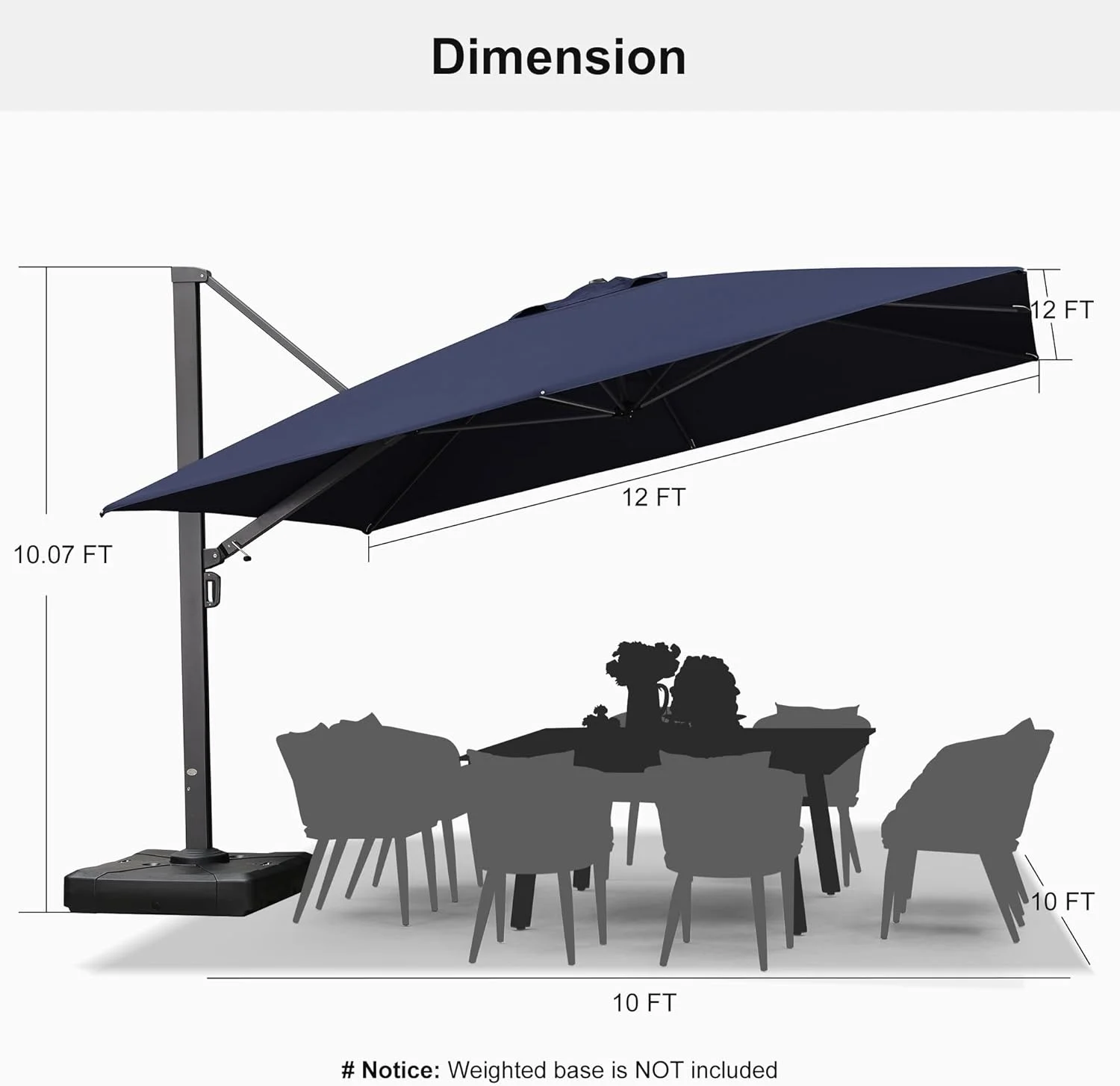 PURPLE LEAF 12 FT Square Patio Umbrella Large Outdoor Aluminum Umbrella Offset Umbrella with 360-degree Rotation Cantilever for Garden Deck Backyard Pool, Navy Blue