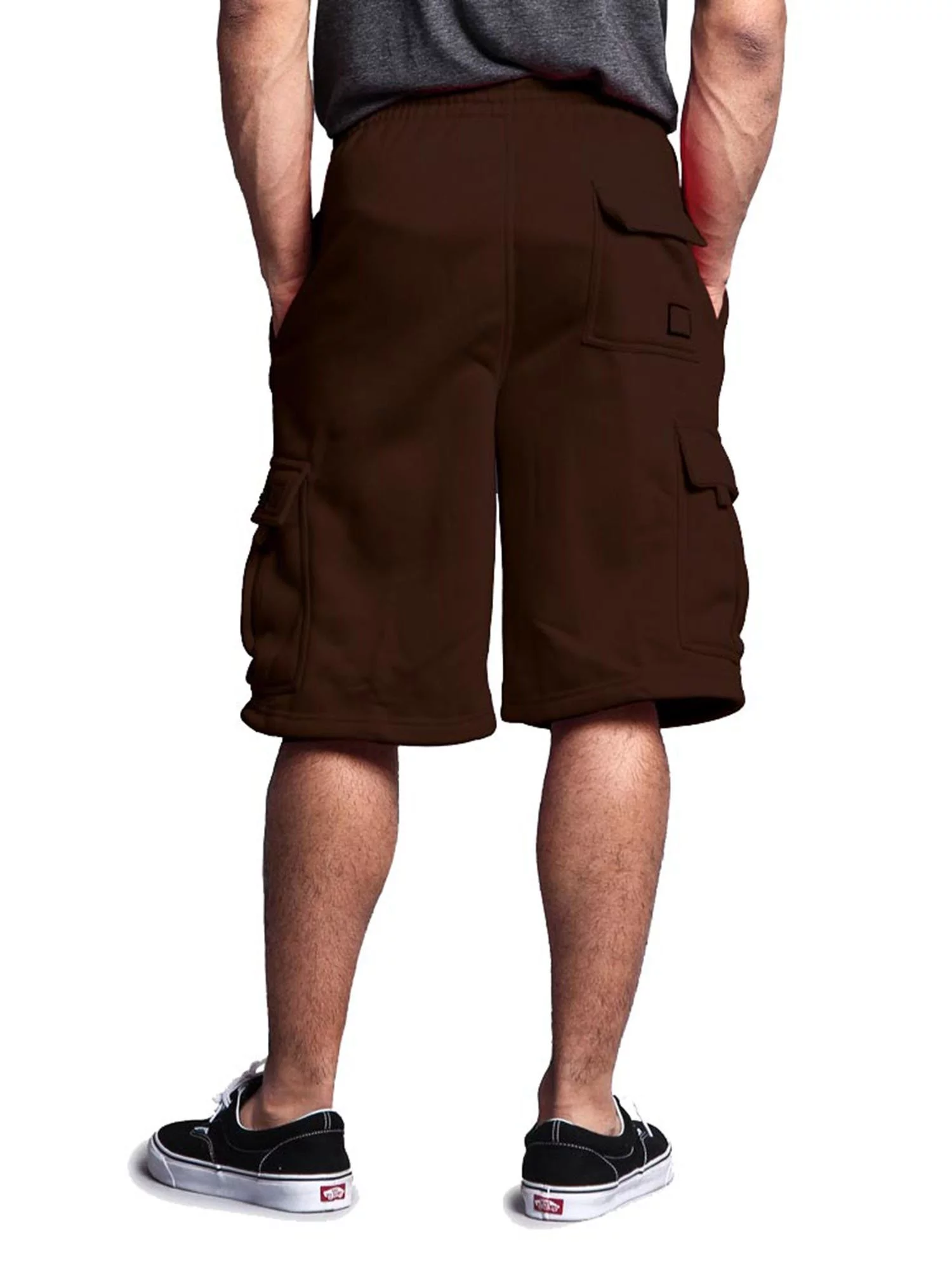 G-Style USA Men's Solid Fleece Cargo Shorts DFP1 - Brown - Medium
