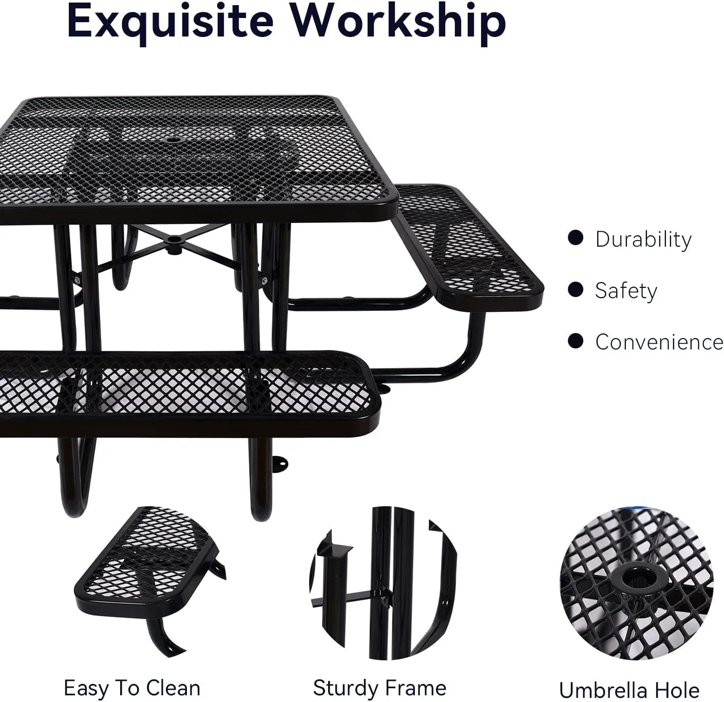 Square Steel Commercial Metal Picnic Table 46