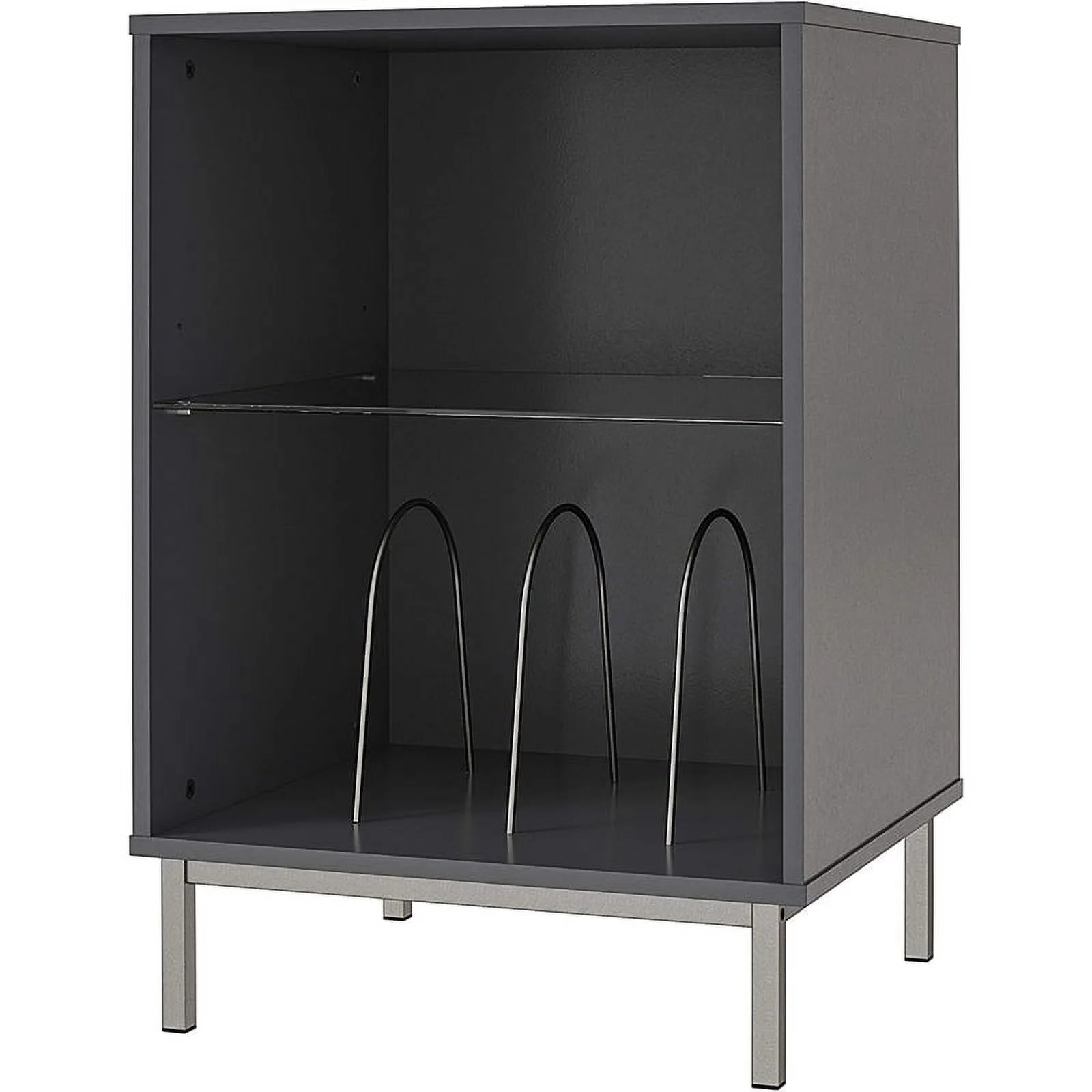 Pemberly Row Contemporary Turntable Stand in Graphite Gray