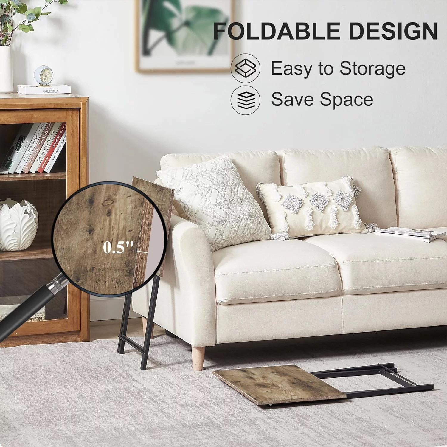 VECELO Folding TV Tray, Portable Dinner/Snack Table with Cup Holder, Set of 2, Gray