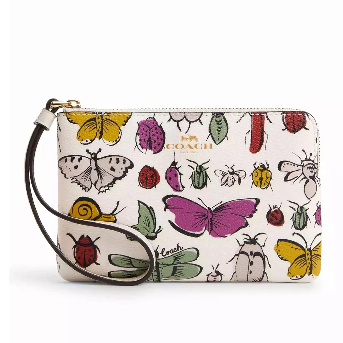 Coach Women's Small Corner Zip Wristlet with Creature Print (Chalk Multi)