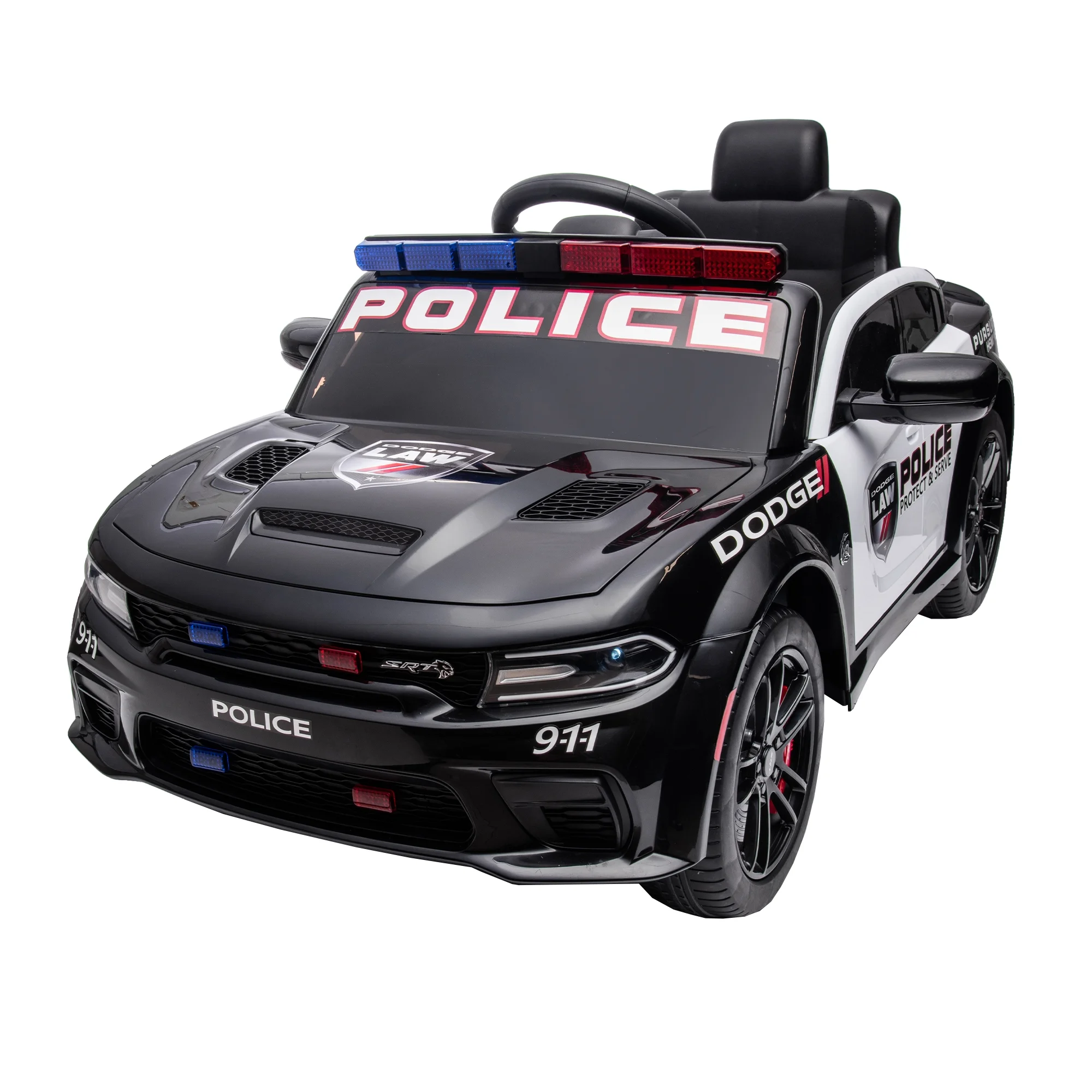 Police Car Ride on 12V Electric Car for Kids Battery Powered Ride on Toys Cop Car with Remote Contro, Four Wheel Suspension, Siren, Flashing Lights, Bluetooth, Kids Cars to Drive, Black