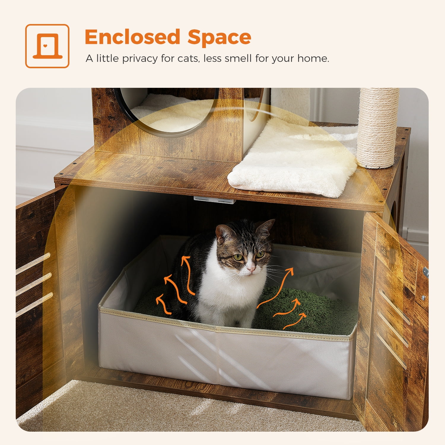 ZephyPaws Cat Tree with Litter Box Enclosure, 50