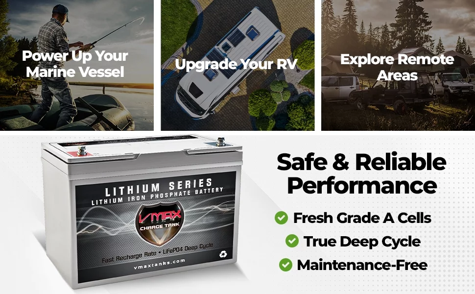 VMAX LFP27-12100 Li-Iron 12V 100AH LiFePO4 Marine Lithium Battery for 45LB Trolling Motors (12 Volt 100AH, Group 27, 1280Wh)