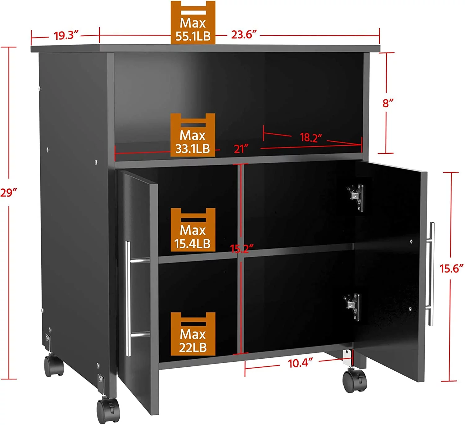 Mobile Printer Stand with Storage and Adjustable Shelf for Home Office, Rolling Wood Storage Cabinet on Wheels, Black