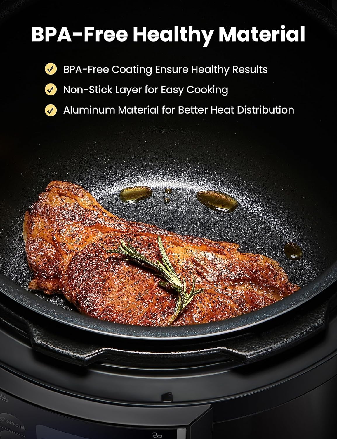 9-in-1 Electric Pressure Cooker 14 Presets Instant Multi Cooker Olla de Presion Non-Stick Pot Yogurt Maker Rice Cooker Slow Cooker Sauté Steamer 6 Quarts Black, Aluminum