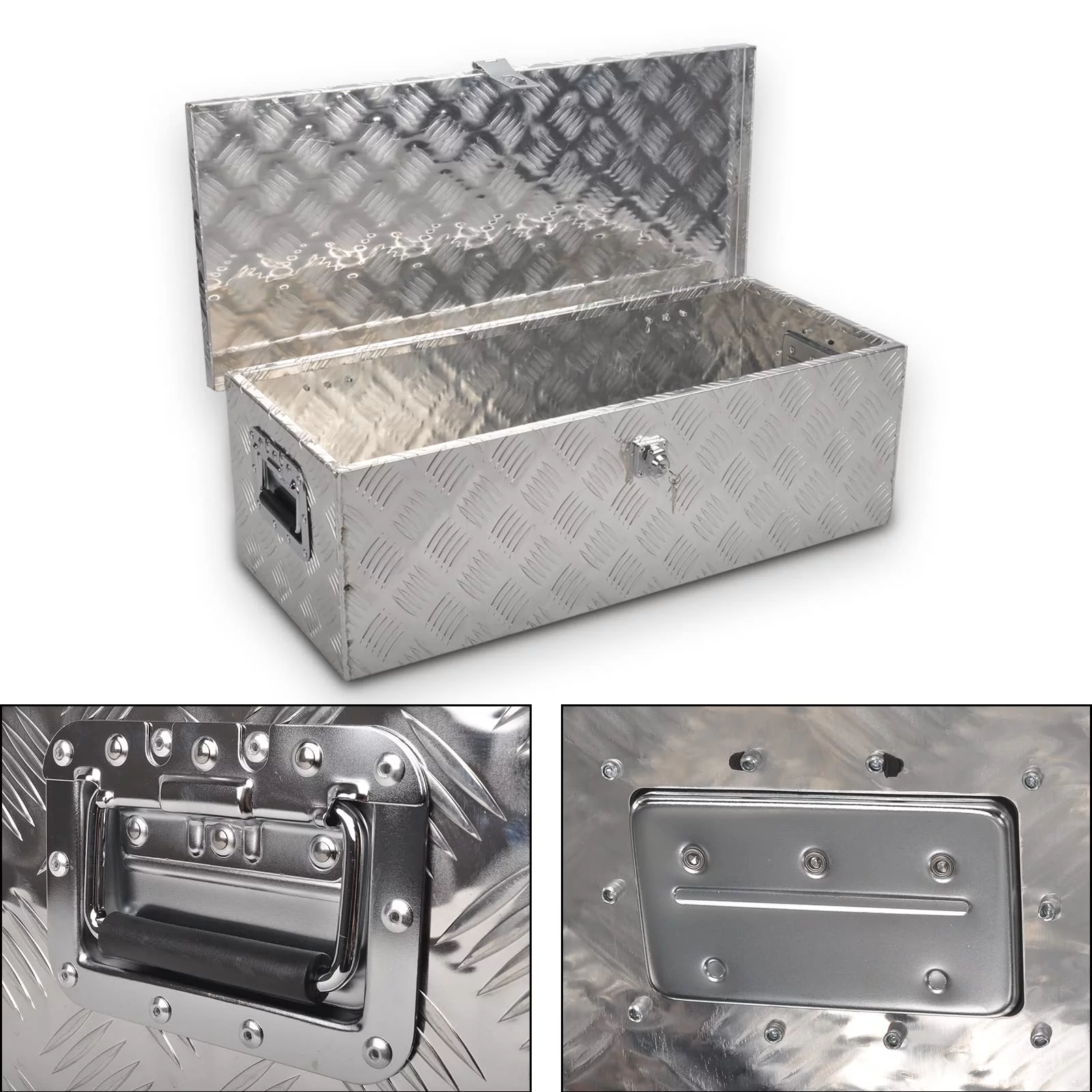 FGJQEFG 30 Inch Aluminum Trailer Tool Box Small Pick Up Truck Bed Storage Silver 30x13x10 Inch