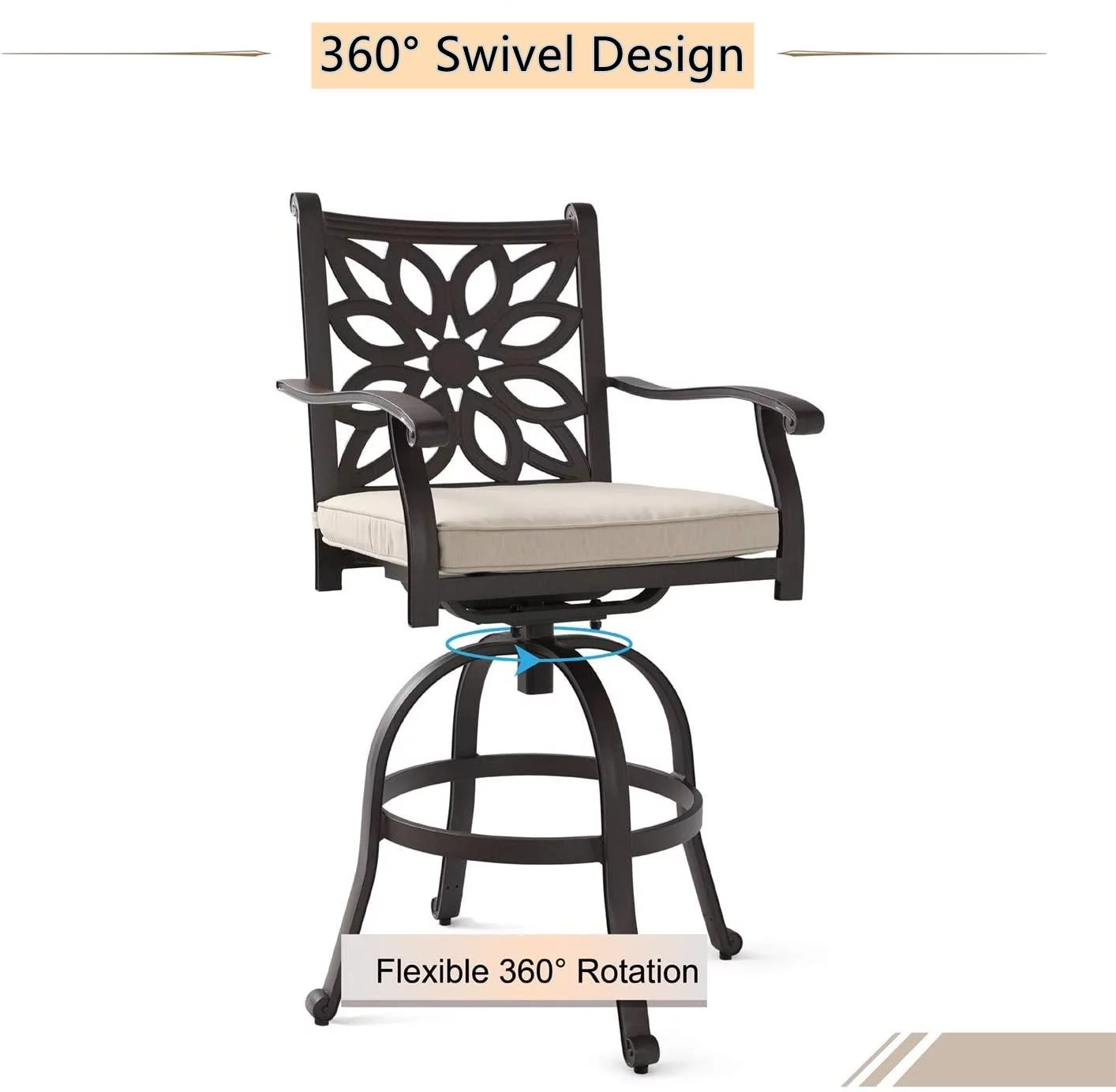 Sophia & William Cast Aluminum Outdoor Swivel Bar Stools with Seat Cushion-Set of 2