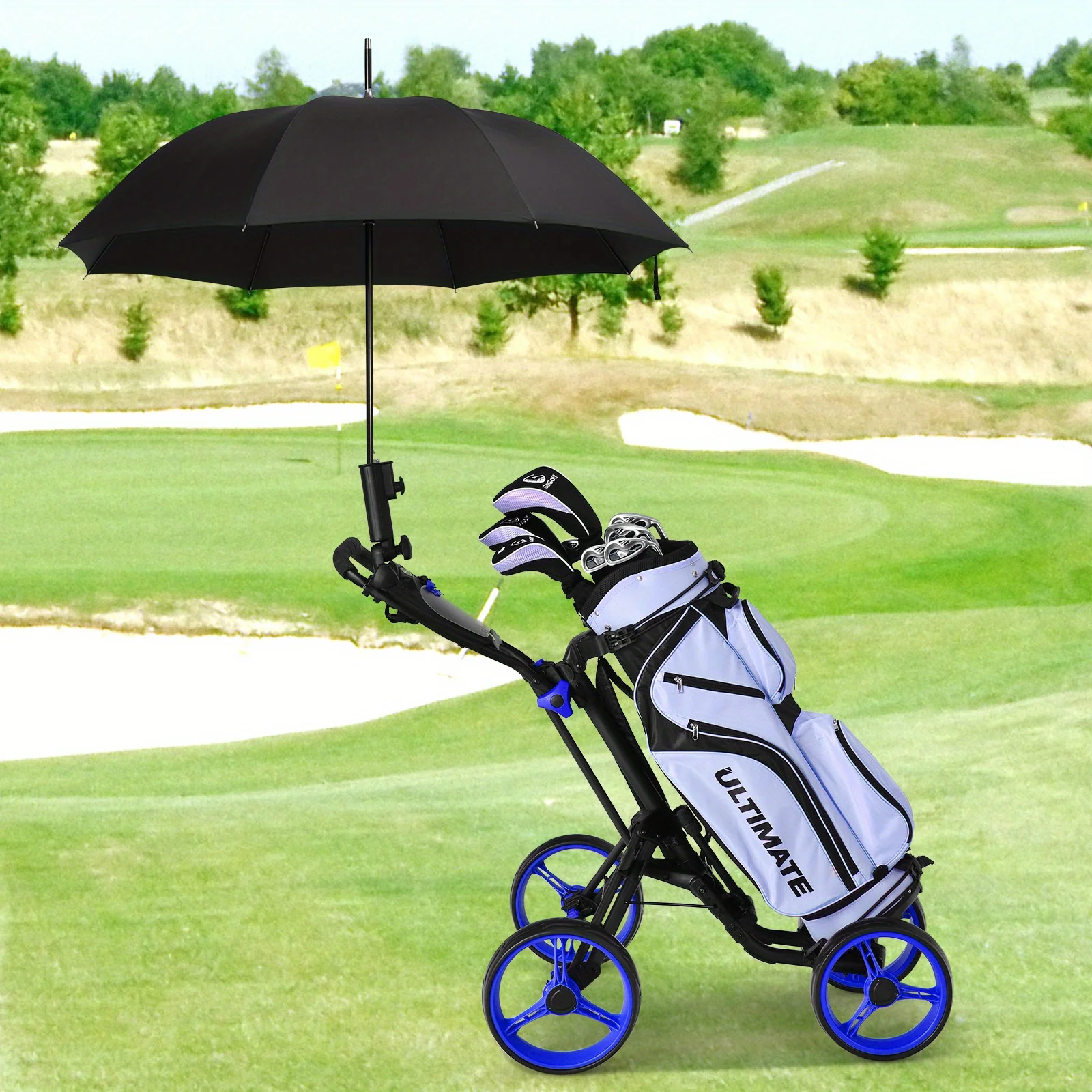 DFSDFGF32  Folding 4 Wheels Golf Push Cart W/Brake Scoreboard Adjustable Handle Blue