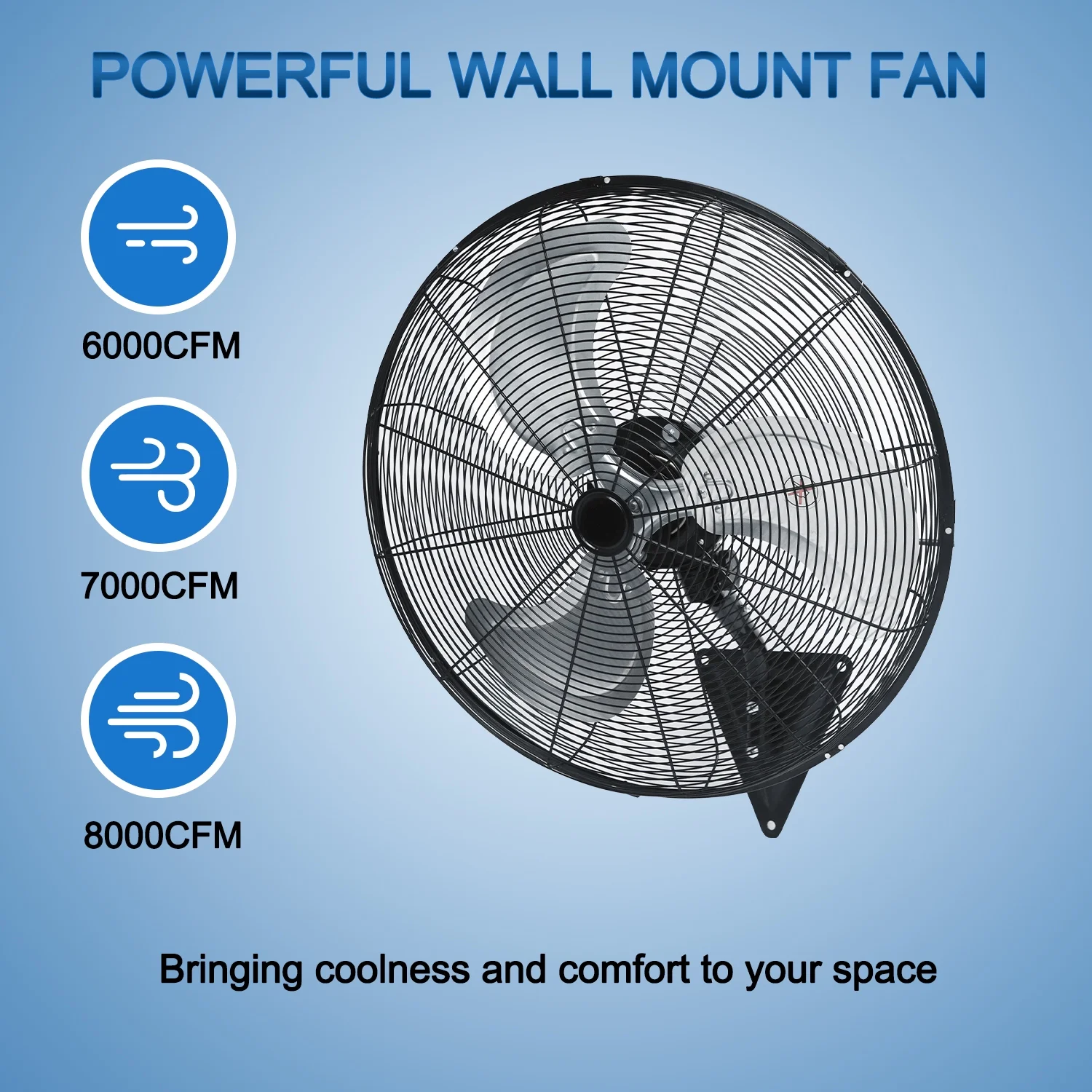 24” Wall Mount Fan 8000 CFM High Velocity Industrial Heavy Duty Fan with 3-Speed Oscillating Commercial Use for Warehouse, Garage, Factory, Black
