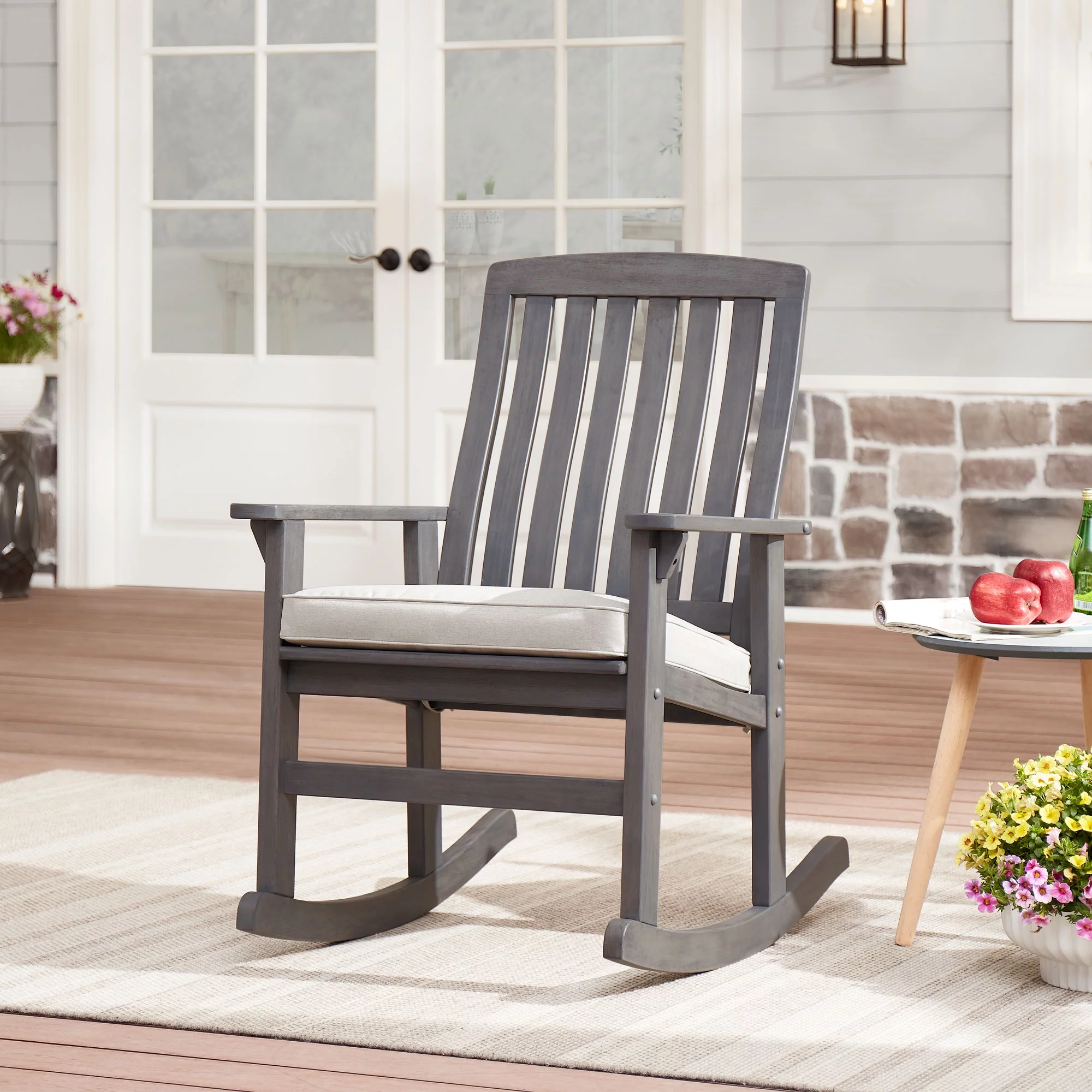 Better Homes & Gardens Delahey Cushioned Outdoor Wood Rocking Chair