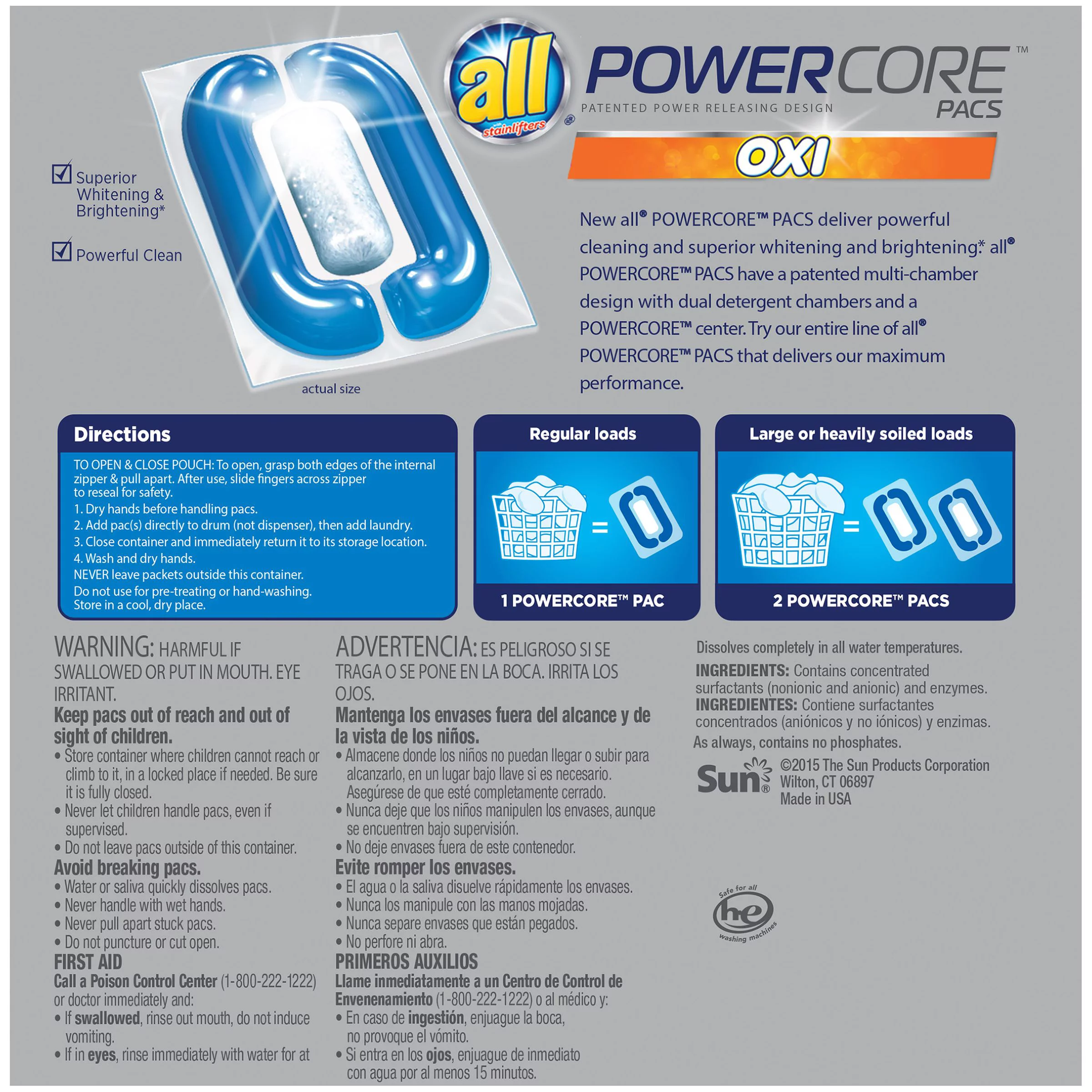 all Oxi POWERCORE PACS Laundry Detergent 18 ct Pouch
