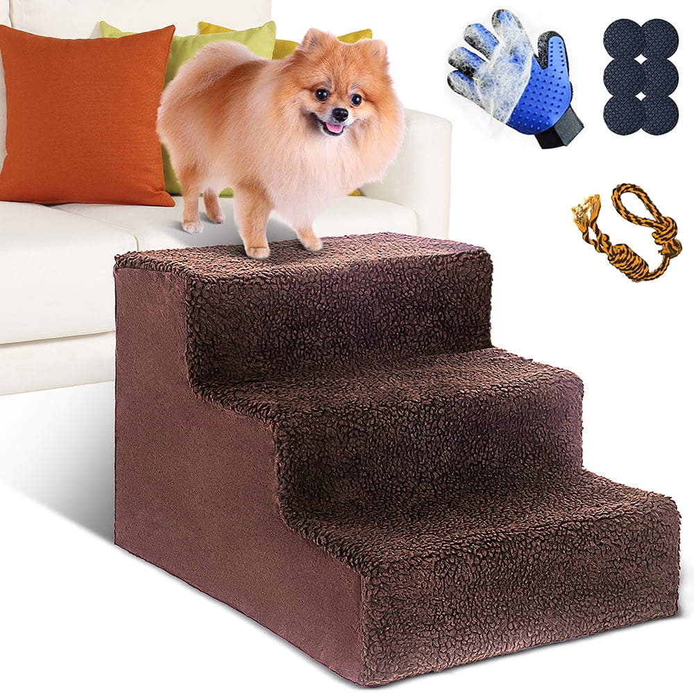 TOPMART 3 Step Pet Stair for Dogs,Non-Slip Plastic Dog Stair for High Beds,11.8''High,Brown
