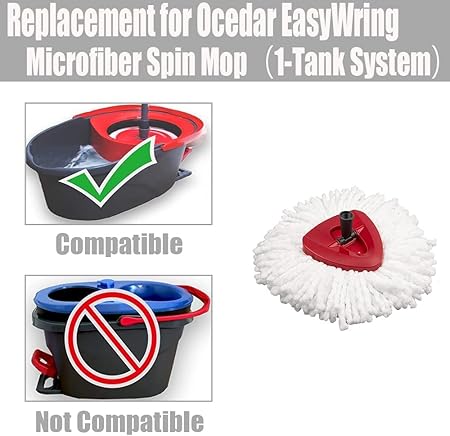 Spin Mop Head, Base, Handle Replacement for O-Ceda EasyWring Microfiber Spin Mop, 2 Microfiber Mop Refills, 1 Triangle Mop Head Cover and 30-58in Mop Handle Set Combo (White(1 Tank System))