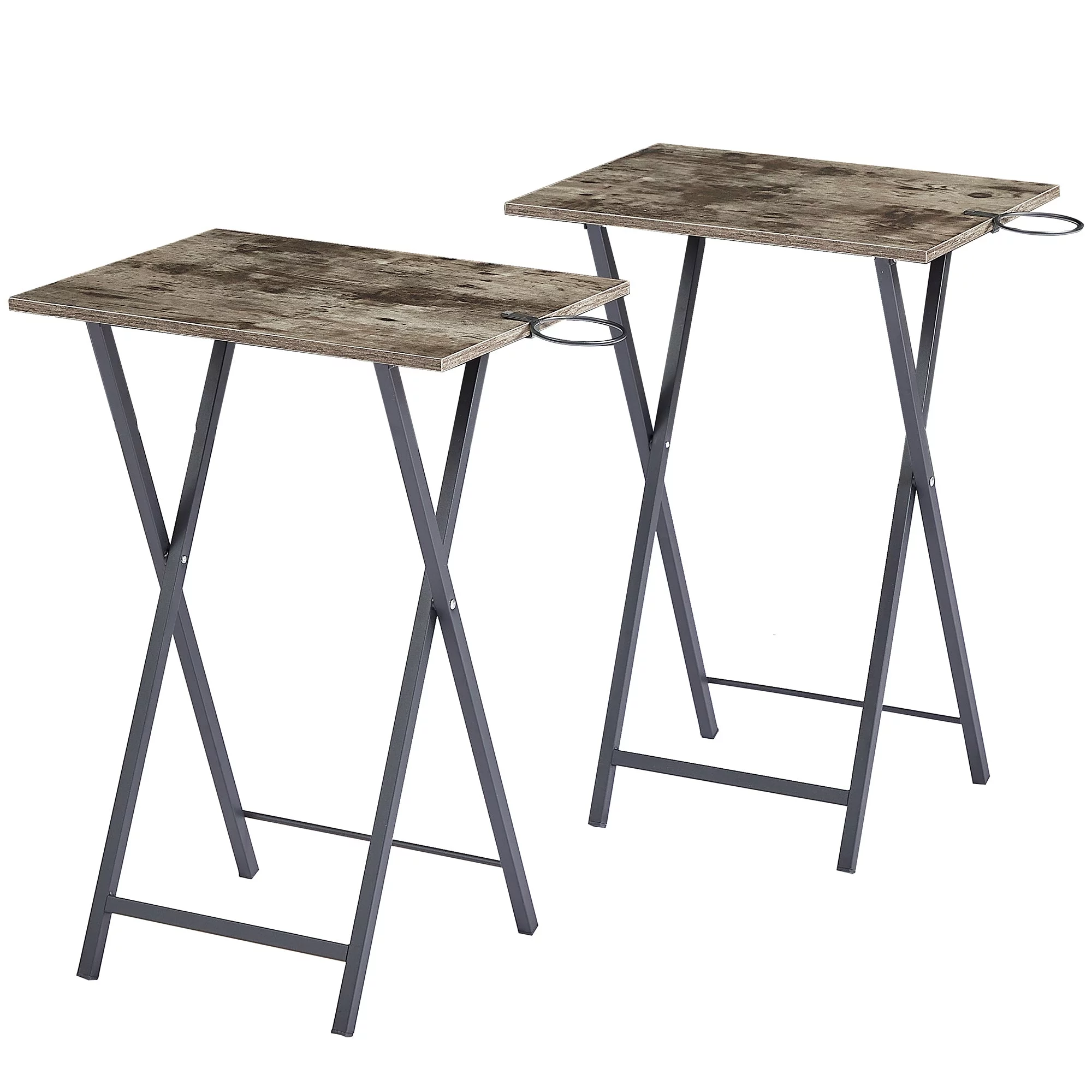 VECELO Folding TV Tray, Portable Dinner/Snack Table with Cup Holder, Set of 2, Gray