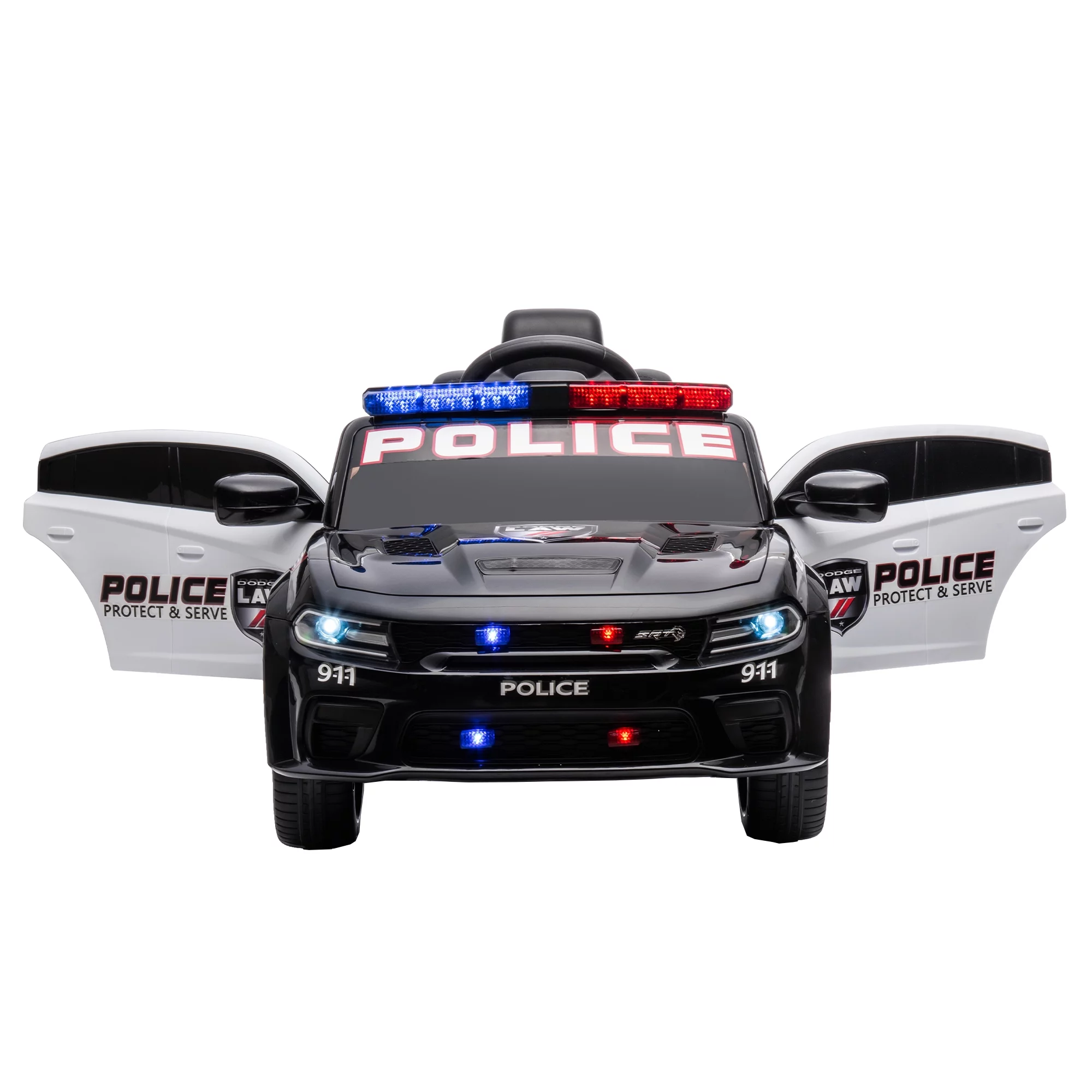 Police Car Ride on 12V Electric Car for Kids Battery Powered Ride on Toys Cop Car with Remote Contro, Four Wheel Suspension, Siren, Flashing Lights, Bluetooth, Kids Cars to Drive, Black