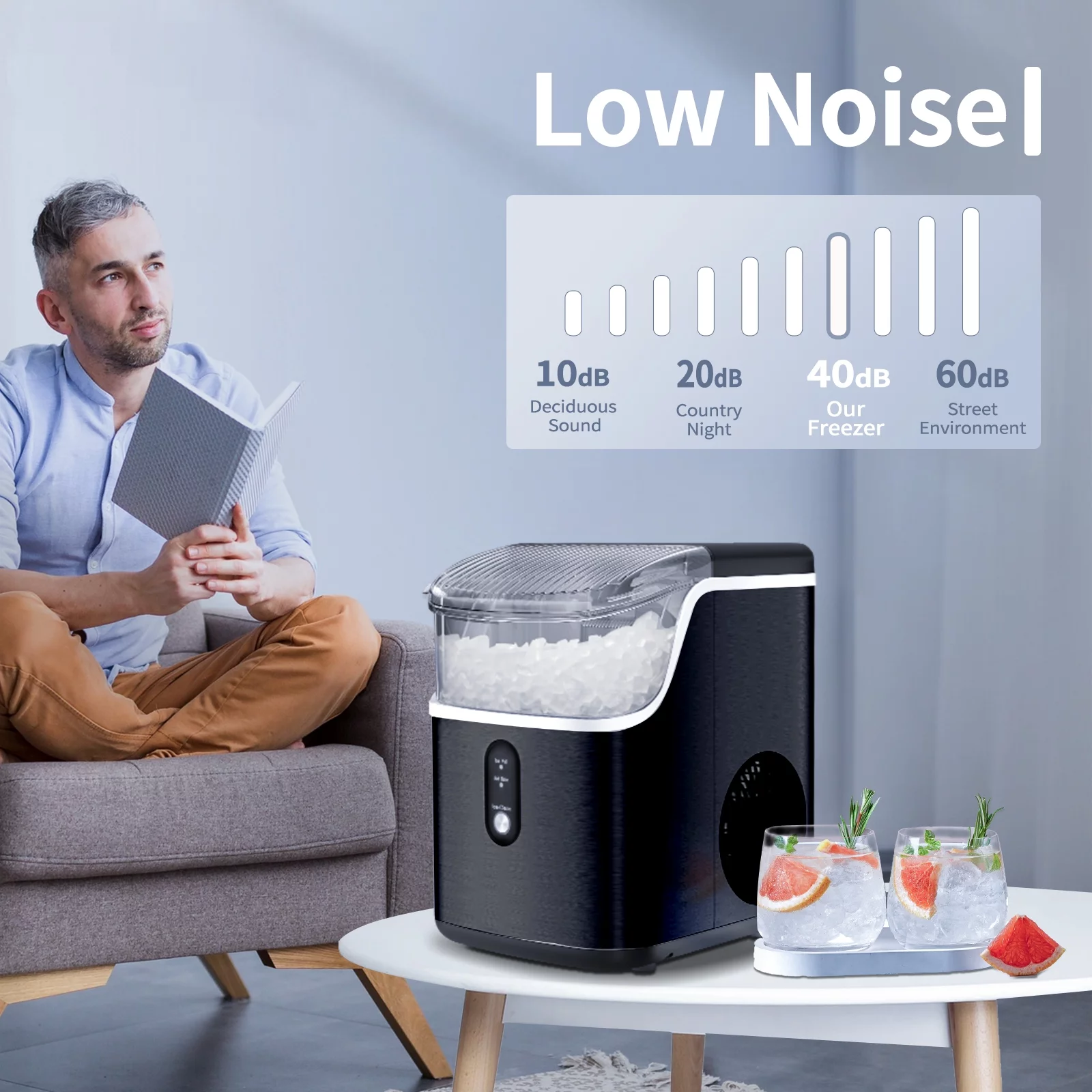 Auseo Nugget Ice Maker Countertop, Portable Ice Maker Machine with Self-Cleaning Function, 33lbs/24H, Easy Operation, Pellet Ice Maker for Home/Kitchen/Office/Party-Black