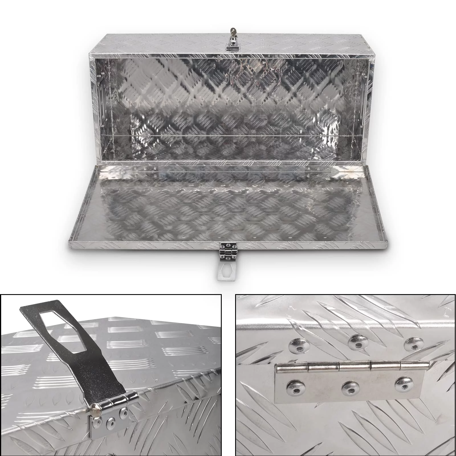 FGJQEFG 30 Inch Aluminum Trailer Tool Box Small Pick Up Truck Bed Storage Silver 30x13x10 Inch