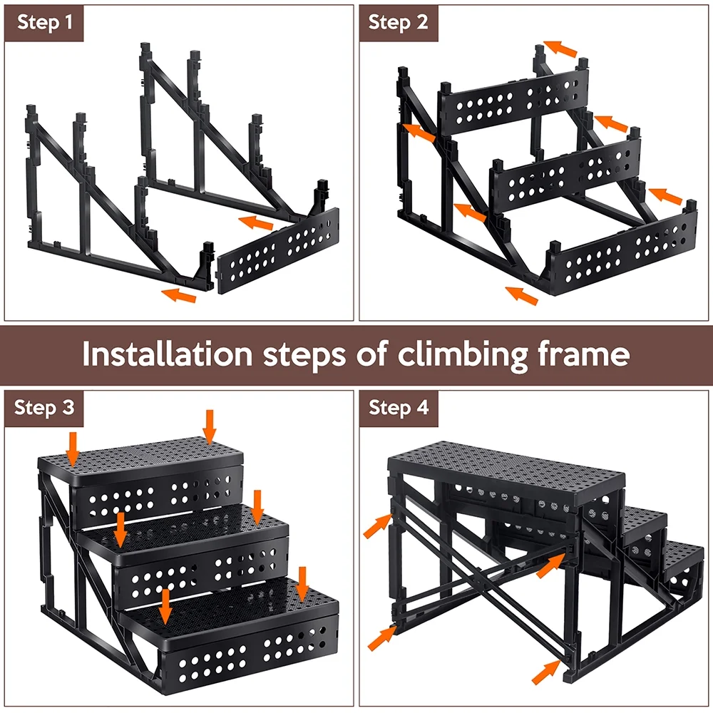 TOPMART 3 Step Pet Stair for Dogs,Non-Slip Plastic Dog Stair for High Beds,11.8''High,Brown