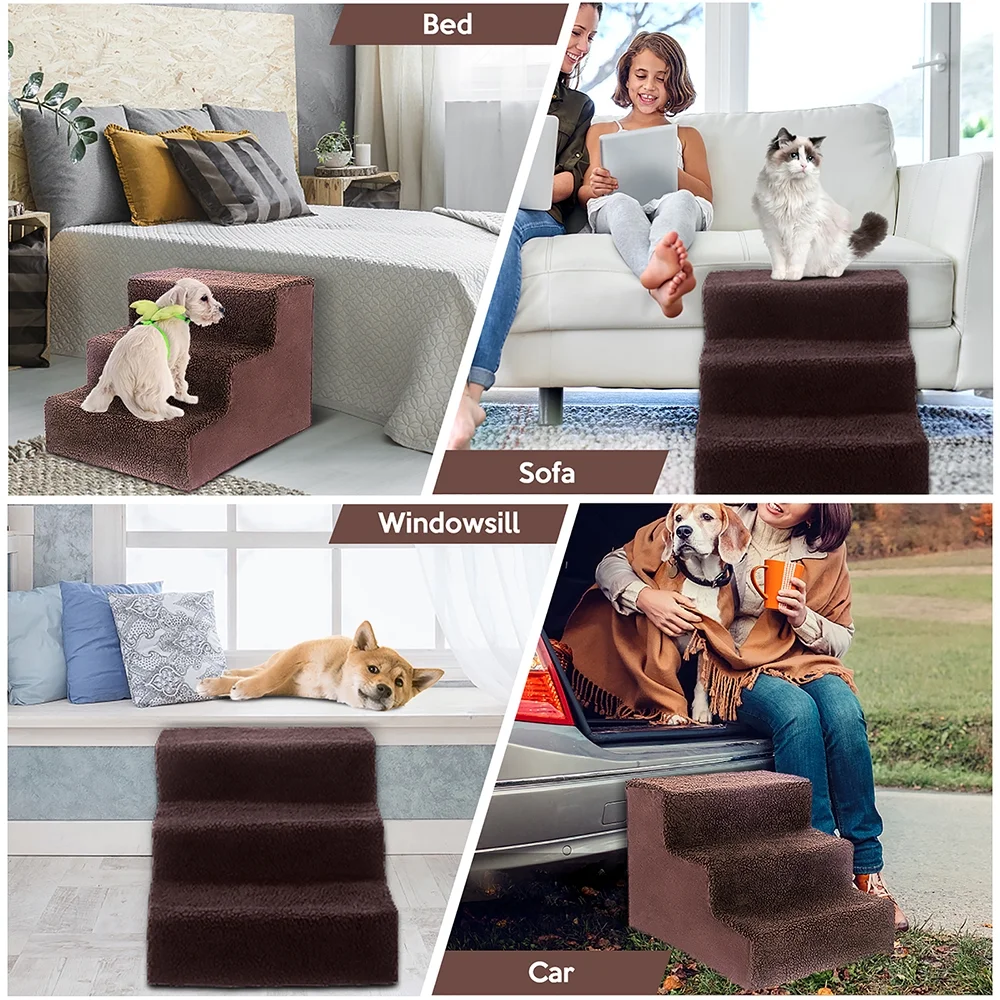 TOPMART 3 Step Pet Stair for Dogs,Non-Slip Plastic Dog Stair for High Beds,11.8''High,Brown