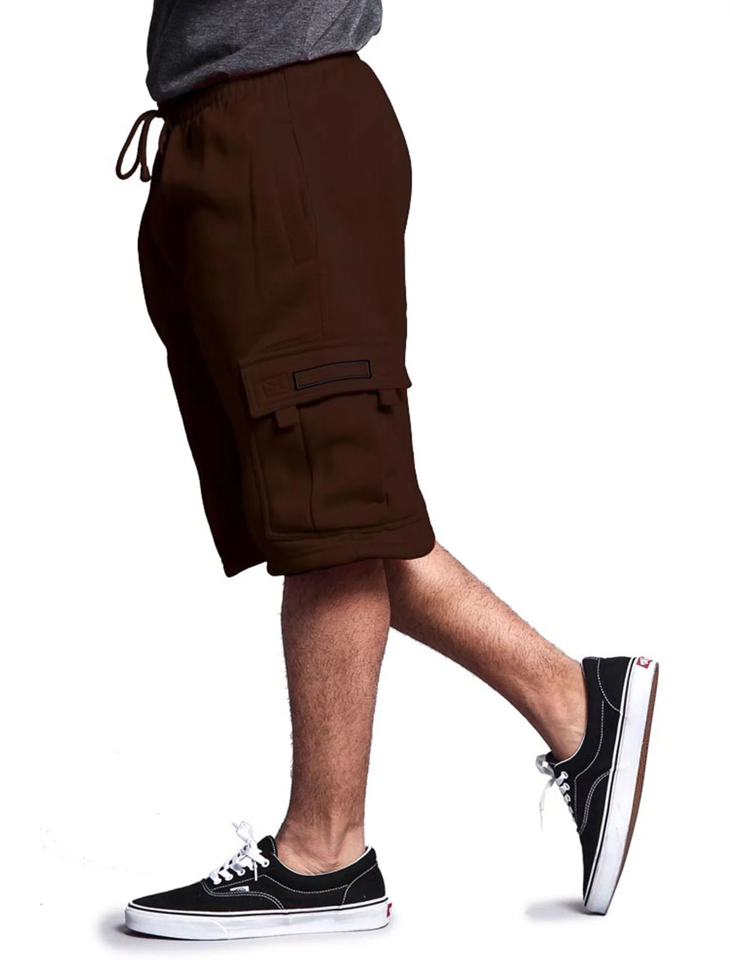 G-Style USA Men's Solid Fleece Cargo Shorts DFP1 - Brown - Medium