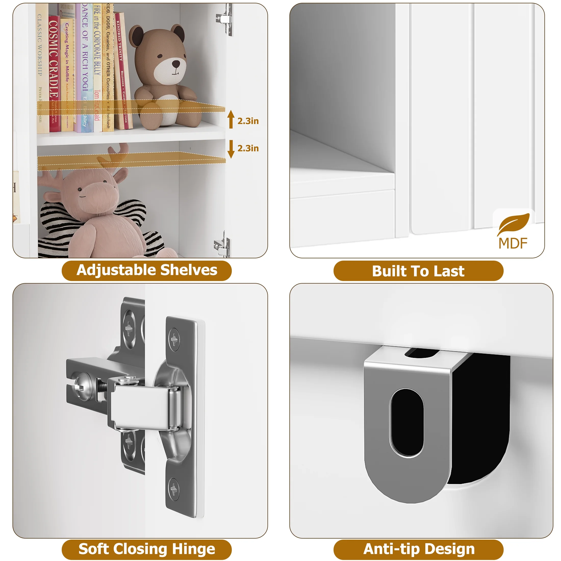 Homfa Kids Bookshelf with Blackboard, Nursery Bookcase with 4 Cubby, 3 Tier Book Rack with 2 Wood Toy Bin for Kids Room, White