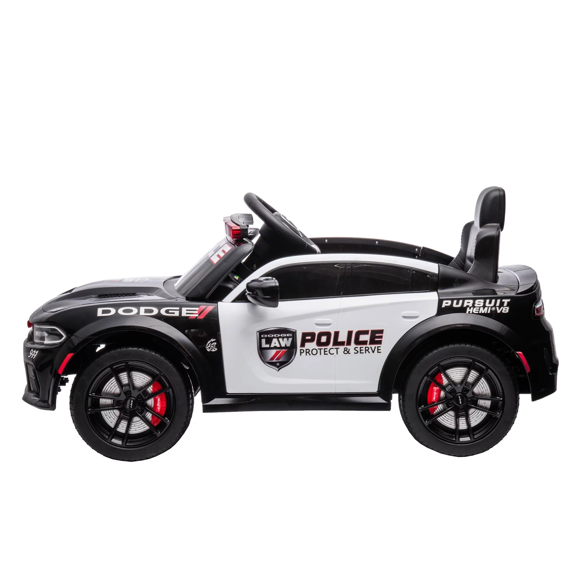 Police Car Ride on 12V Electric Car for Kids Battery Powered Ride on Toys Cop Car with Remote Contro, Four Wheel Suspension, Siren, Flashing Lights, Bluetooth, Kids Cars to Drive, Black