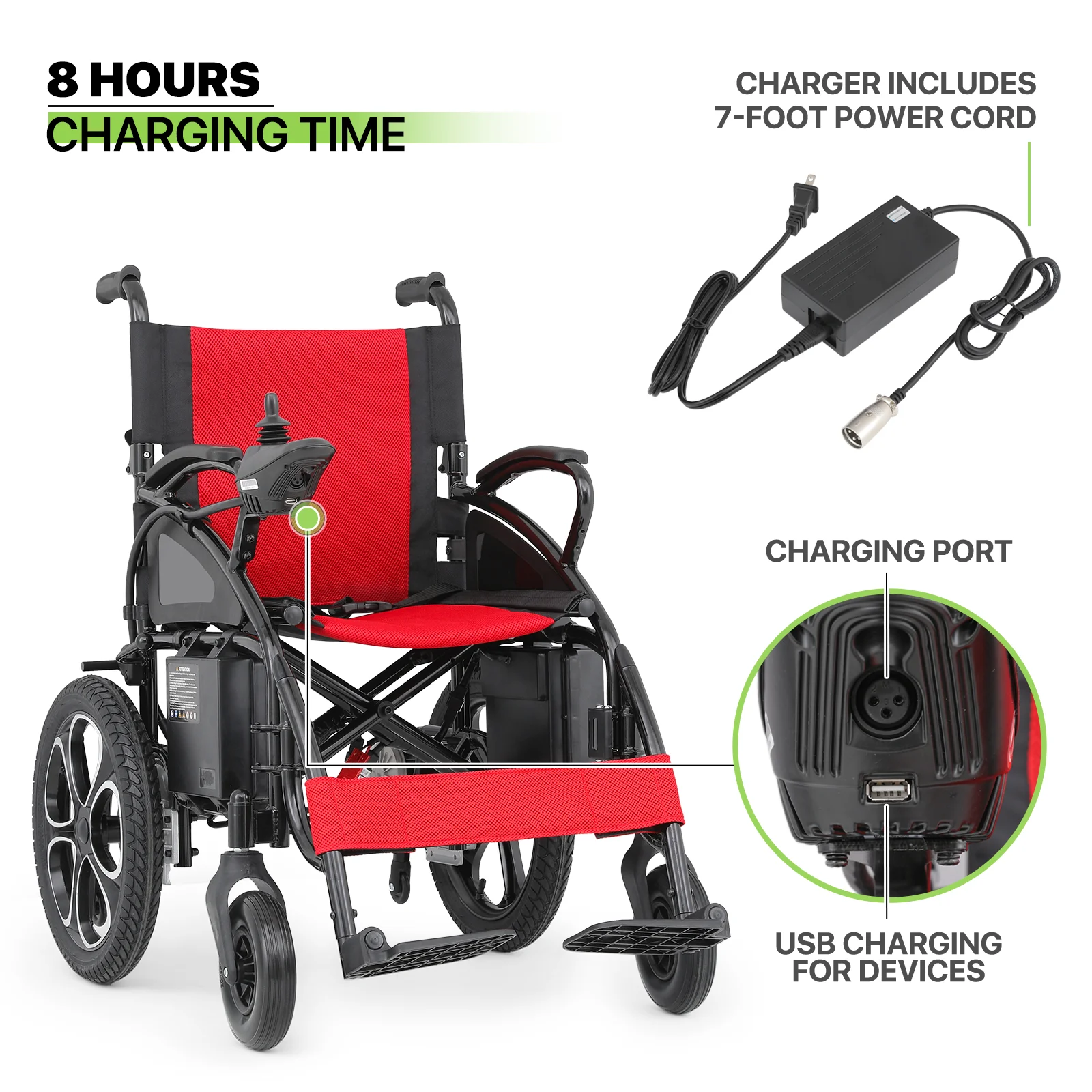 Magshion Electric Wheelchair for Adults Intelligent Power Wheelchairs Foldable w/Manual Brake, 12 Miles Long Travel Range, Red